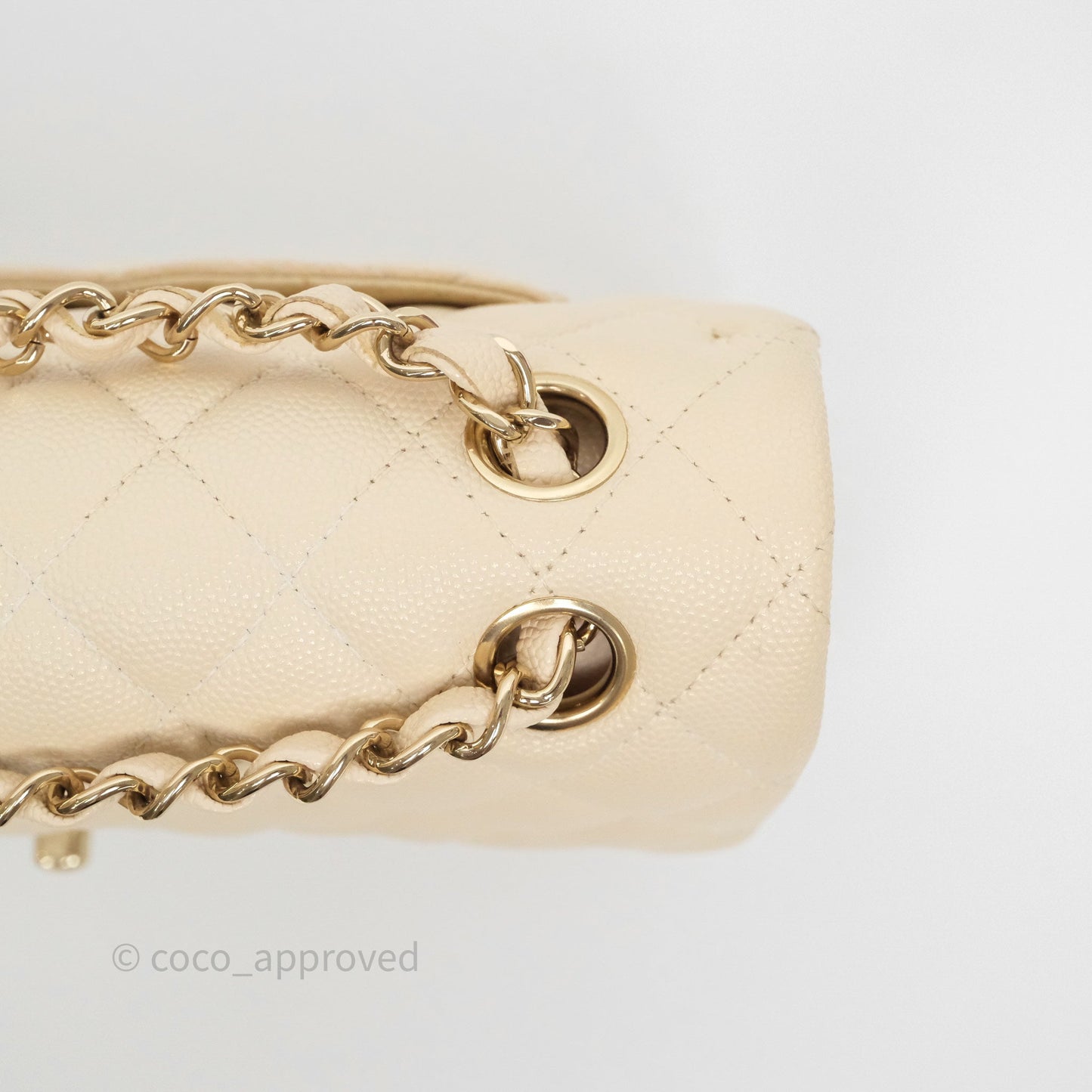 Chanel Small Classic Flap Quilted Light Ivory Beige Caviar Gold Hardware
