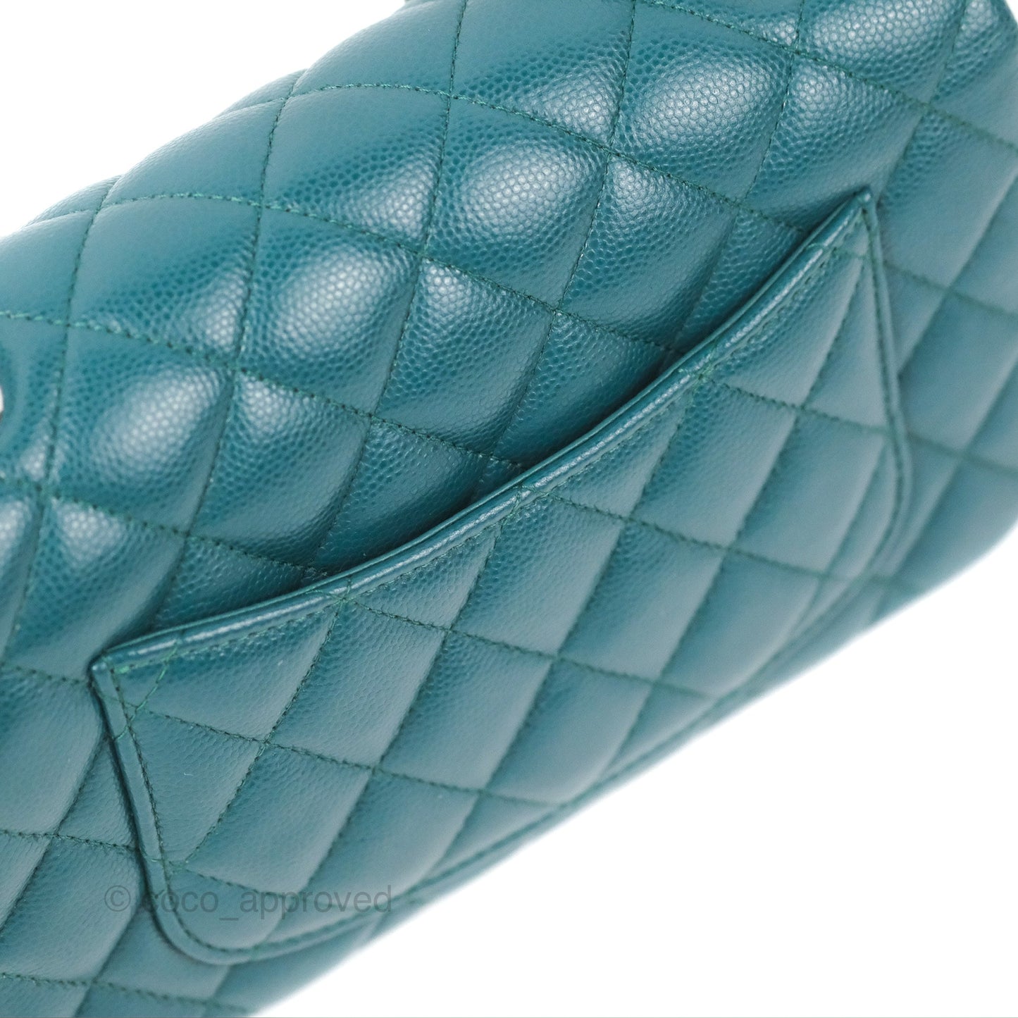 Chanel Quilted Mini Rectangular Flap Teal Green Caviar Silver Hardware