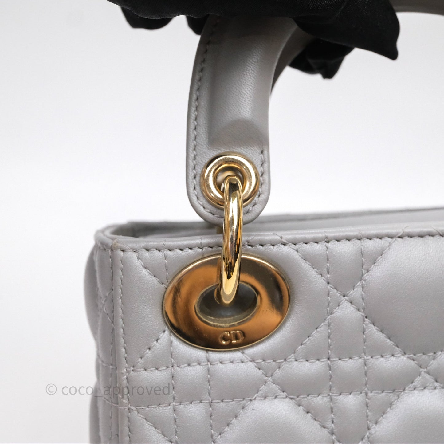 Christian Dior Mini Lady Dior Iridescent Grey Lambskin Cannage Gold Hardware