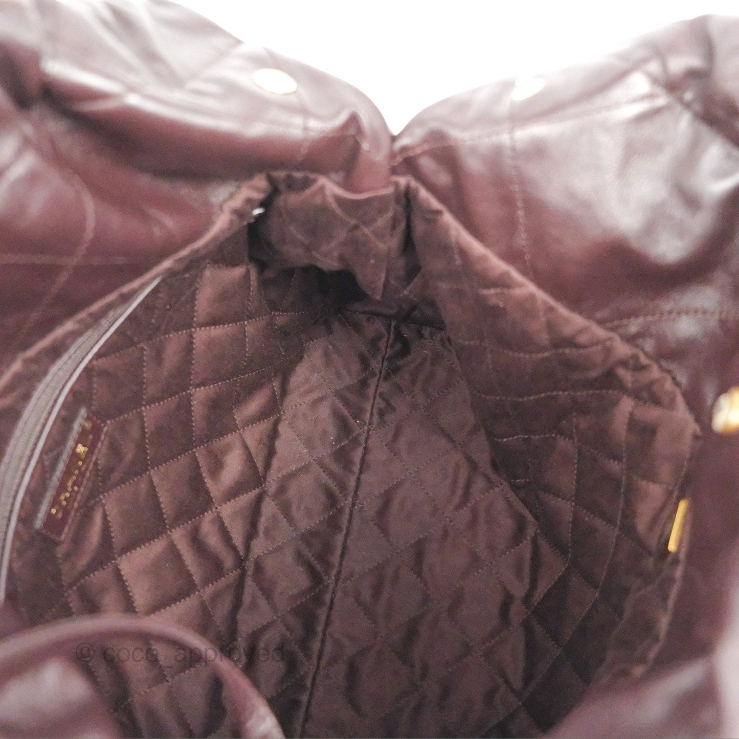 Chanel 22 Small Dark Brown Shiny Calfskin Aged Gold Hardware