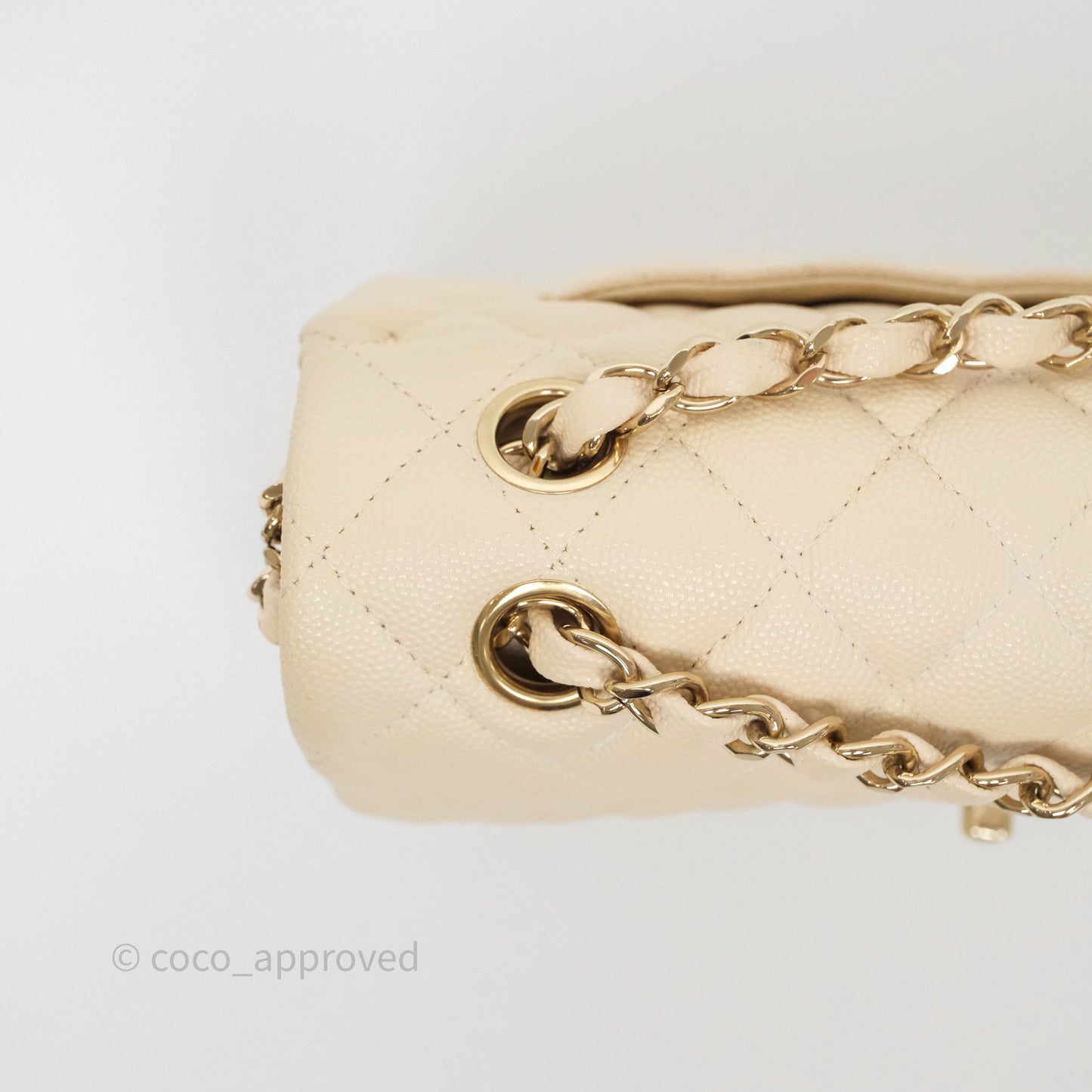 Chanel Small Classic Flap Quilted Light Ivory Beige Caviar Gold Hardware