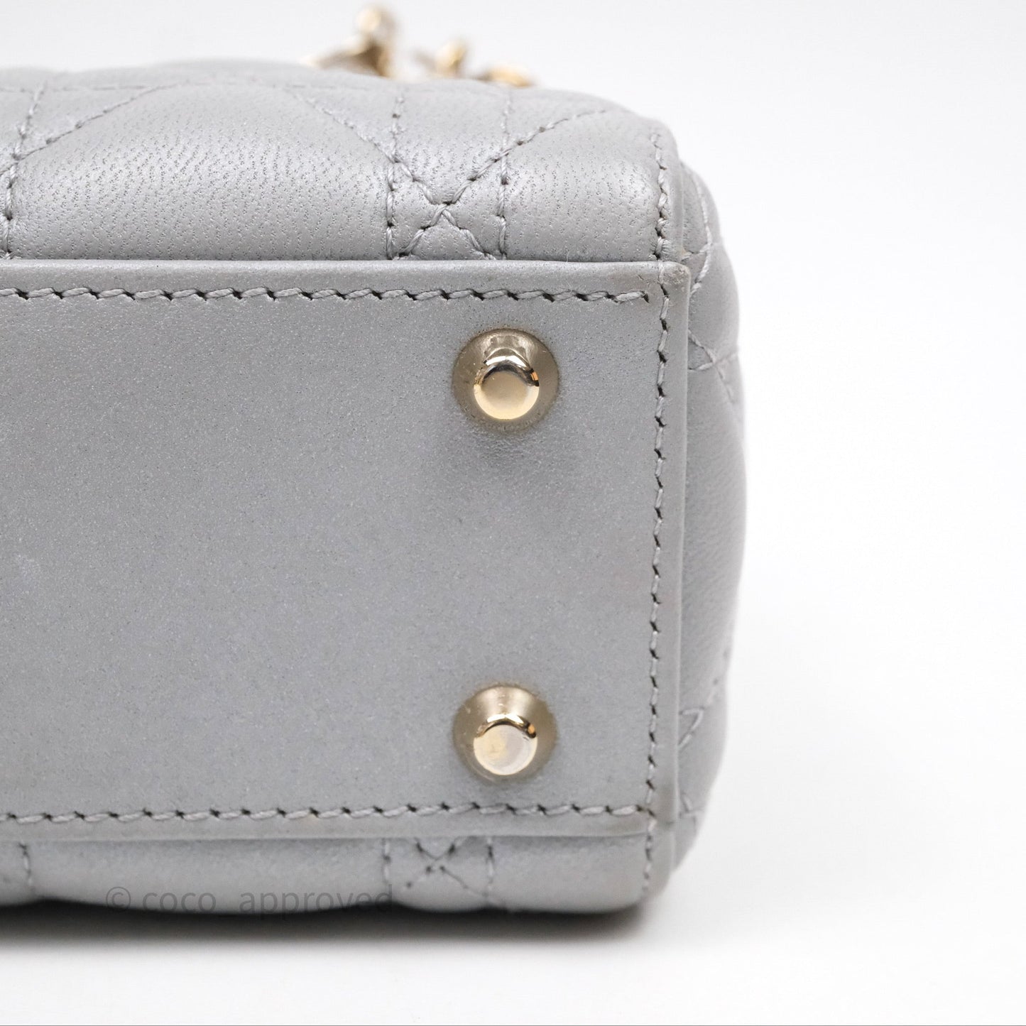 Christian Dior Mini Lady Dior Iridescent Grey Lambskin Cannage Gold Hardware