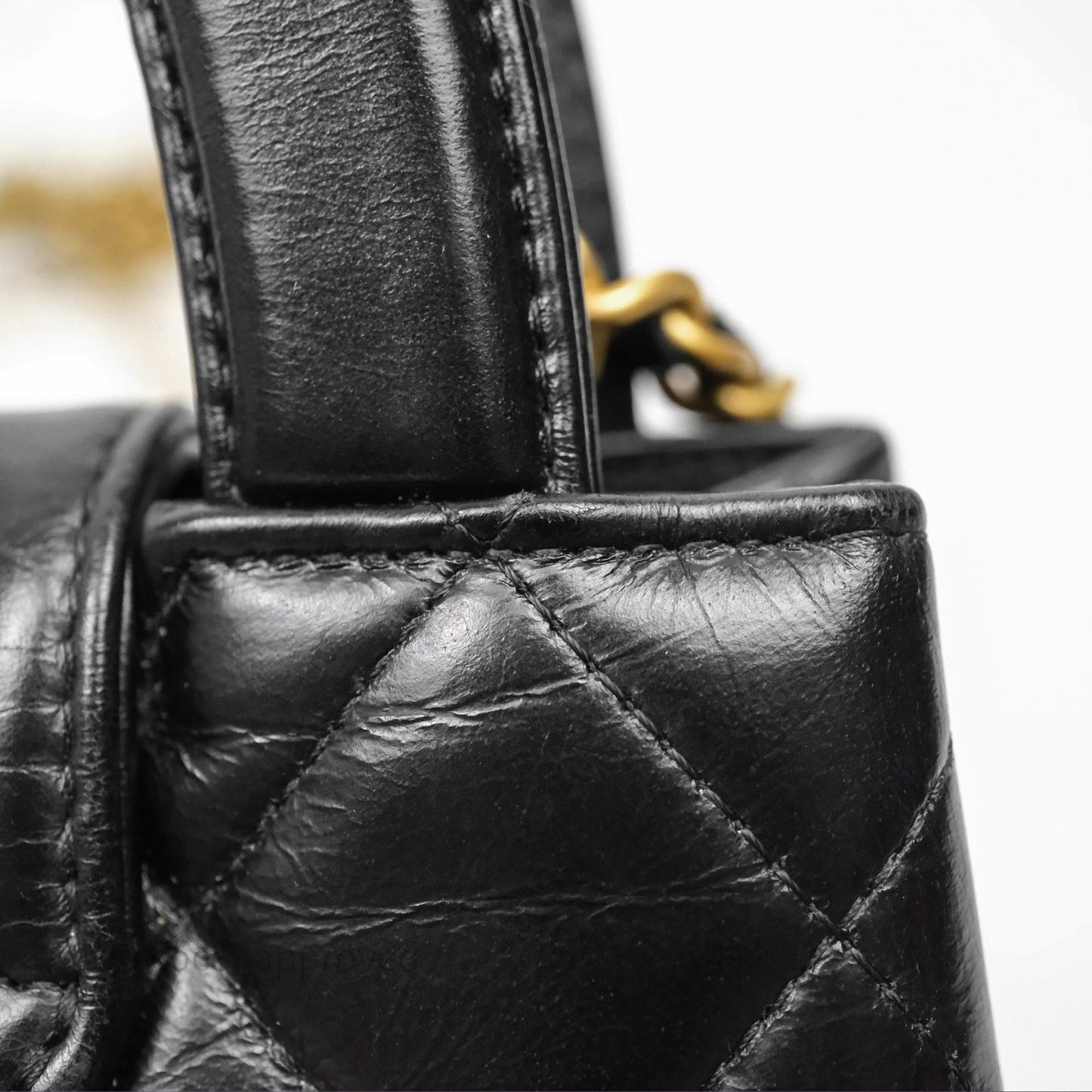 Chanel Kelly Bag Quilted Black Shiny Crumpled Calfskin Aged Gold Hardware