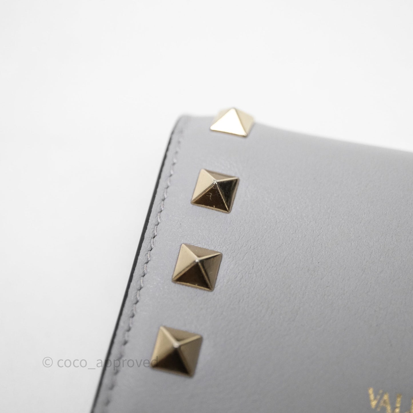 Valentino Grey Garavani Rockstud Compact Short Wallet Gold Hardware