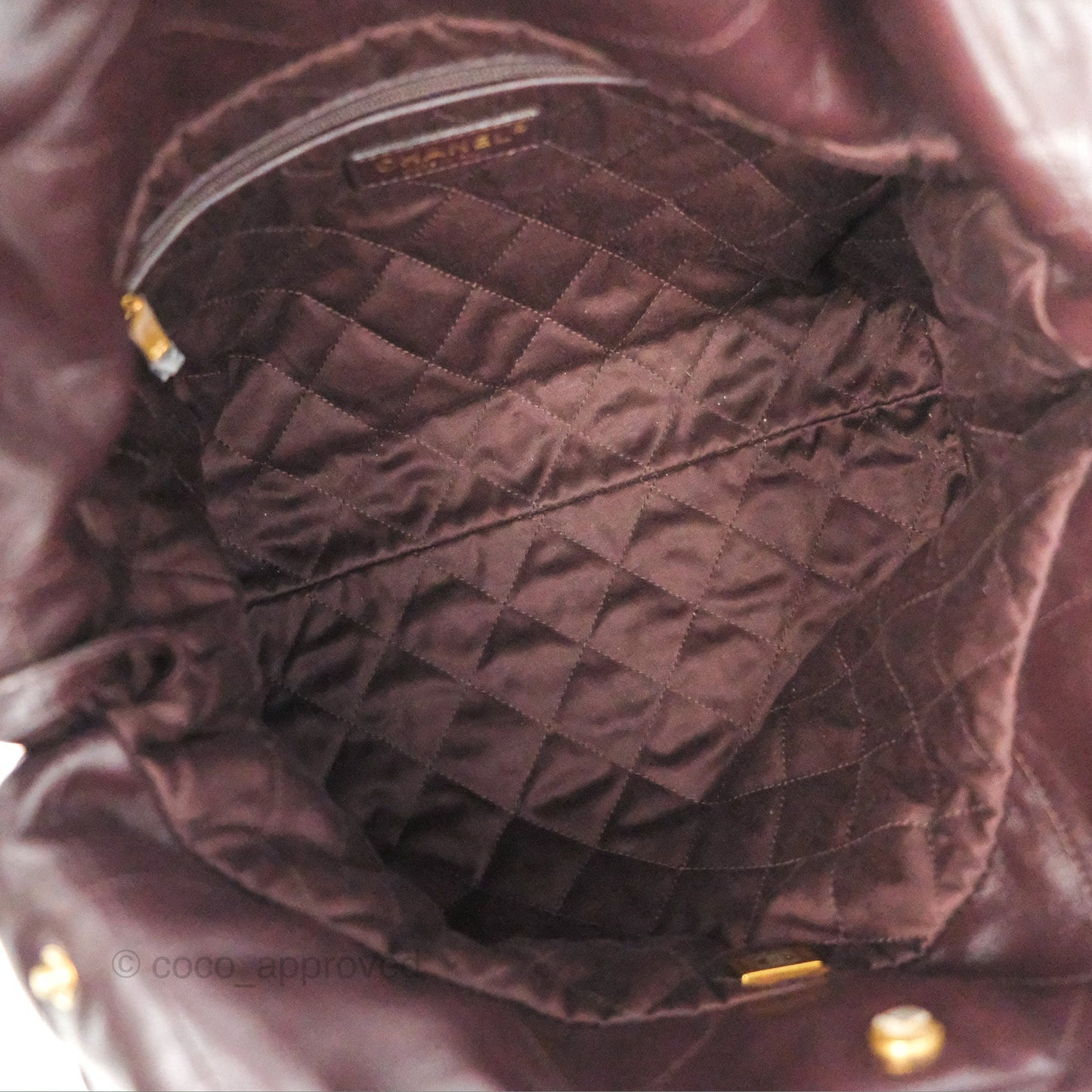Chanel 22 Small Dark Brown Shiny Calfskin Aged Gold Hardware