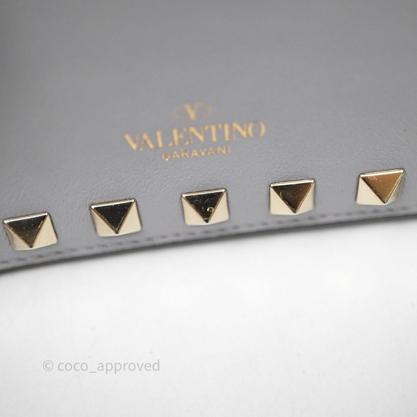 Valentino Grey Garavani Rockstud Compact Short Wallet Gold Hardware
