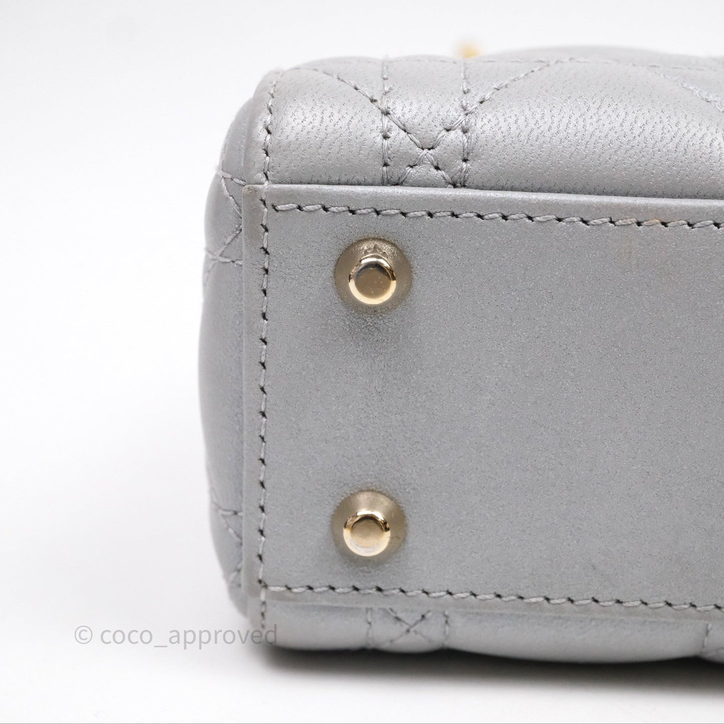 Christian Dior Mini Lady Dior Iridescent Grey Lambskin Cannage Gold Hardware