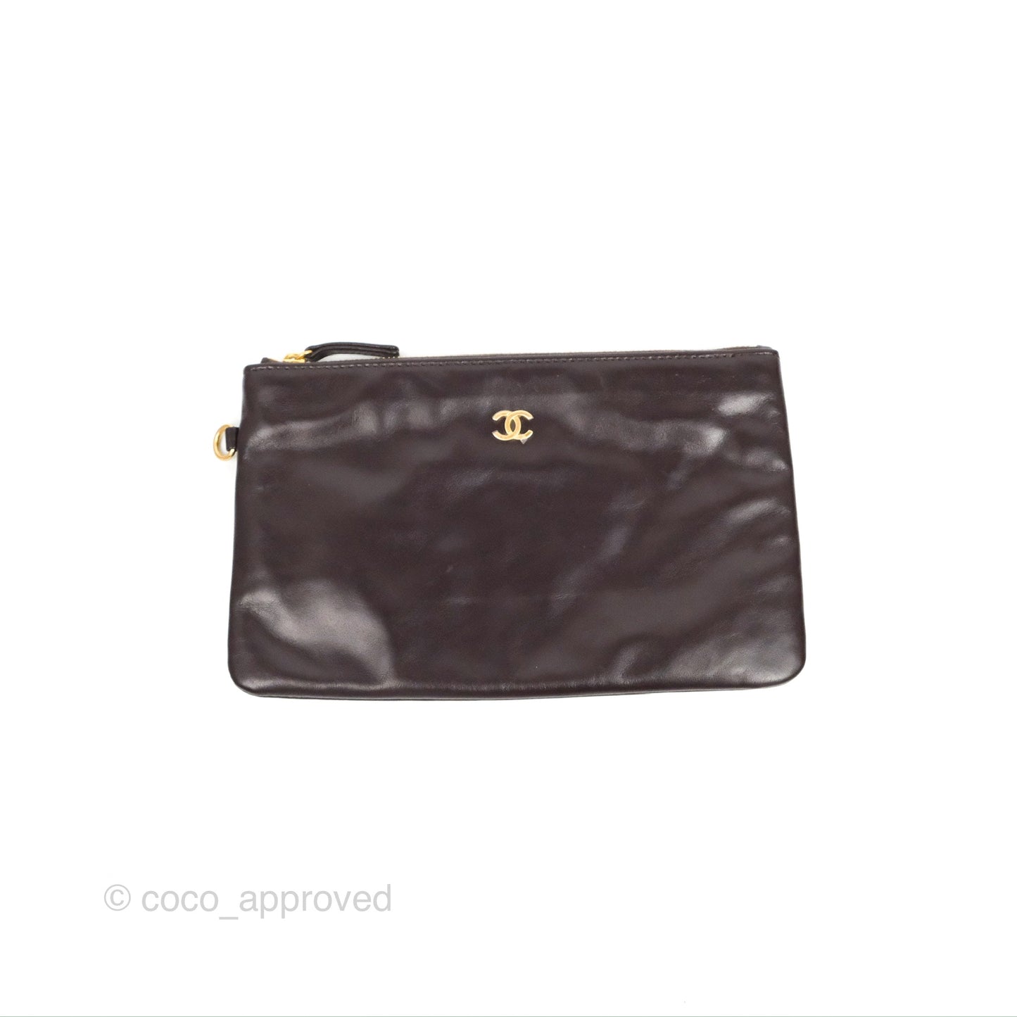 Chanel 22 Small Dark Brown Shiny Calfskin Aged Gold Hardware