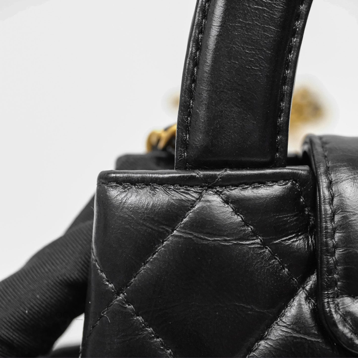 Chanel Kelly Bag Quilted Black Shiny Crumpled Calfskin Aged Gold Hardware