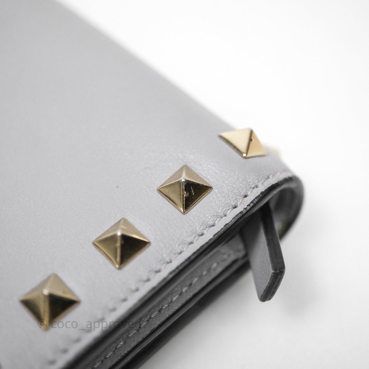 Valentino Grey Garavani Rockstud Compact Short Wallet Gold Hardware