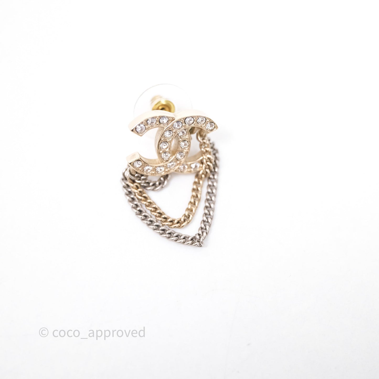 Chanel Crystal CC Chain Pendant Earrings 21B