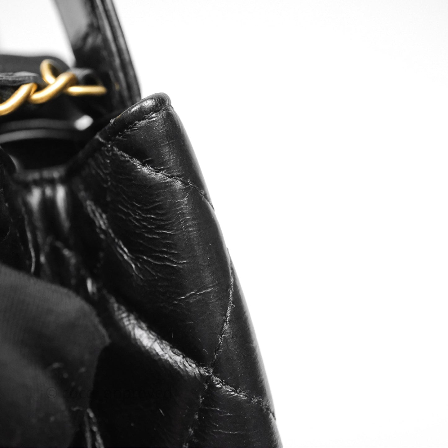 Chanel Kelly Bag Quilted Black Shiny Crumpled Calfskin Aged Gold Hardware