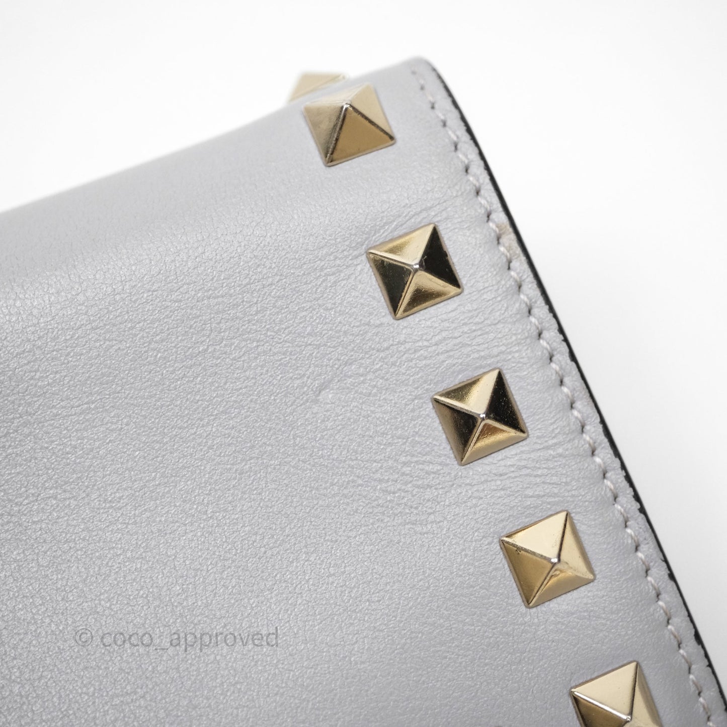 Valentino Grey Garavani Rockstud Compact Short Wallet Gold Hardware
