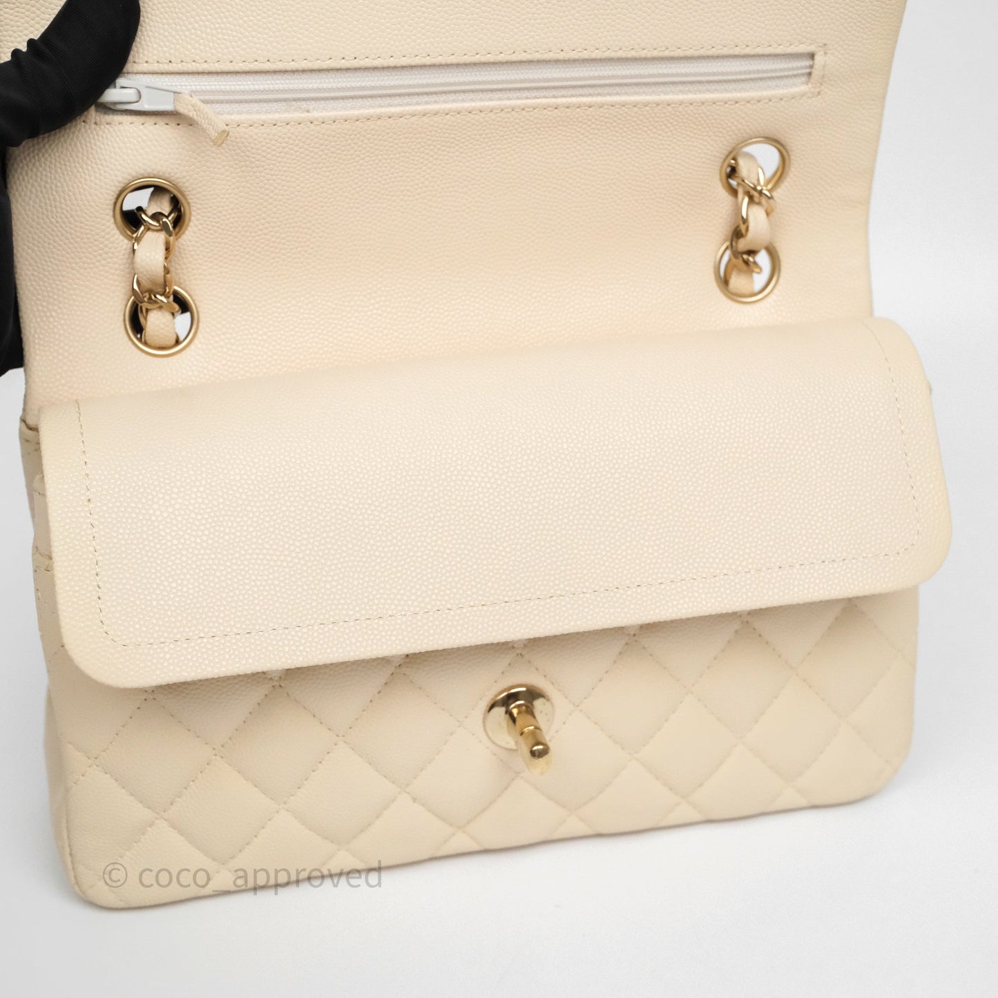 Chanel Small Classic Flap Quilted Light Ivory Beige Caviar Gold Hardware