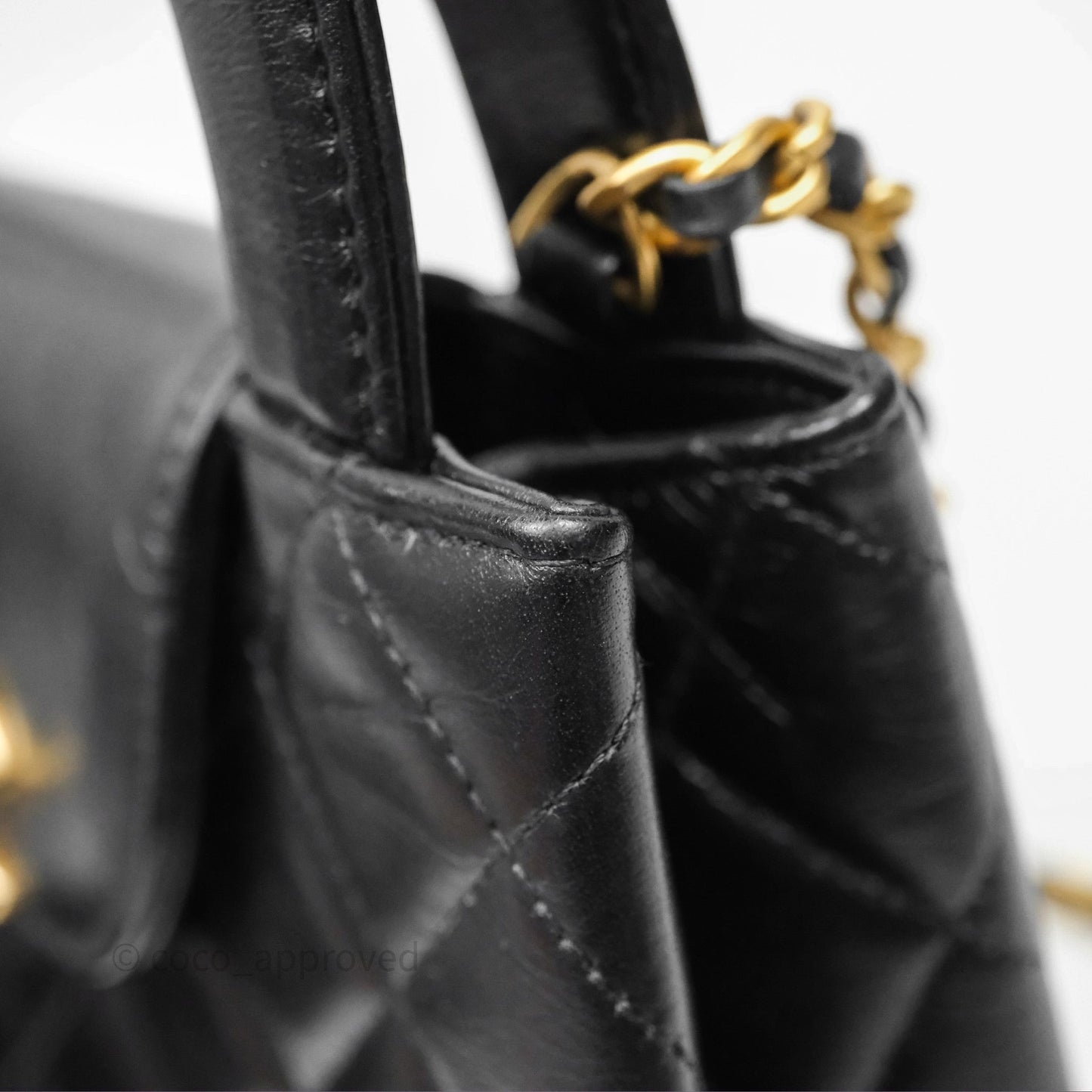 Chanel Kelly Bag Quilted Black Shiny Crumpled Calfskin Aged Gold Hardware