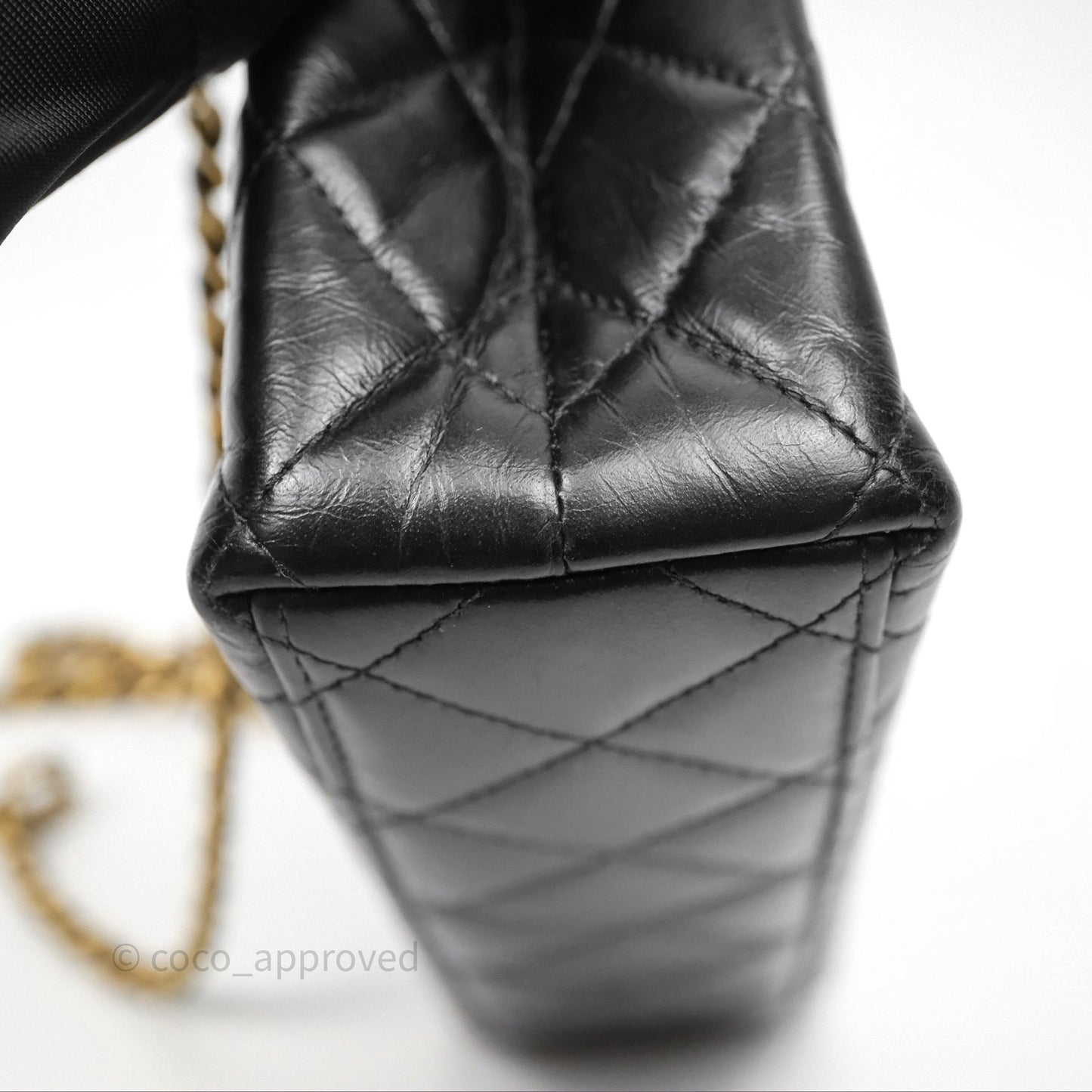 Chanel Kelly Bag Quilted Black Shiny Crumpled Calfskin Aged Gold Hardware