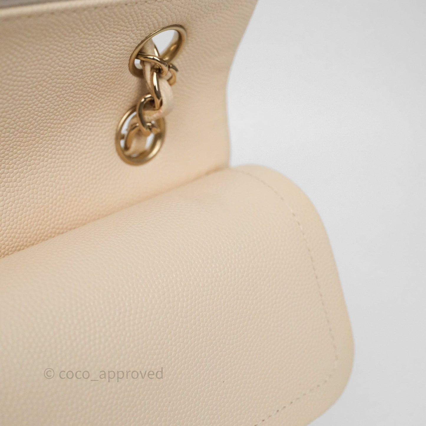 Chanel Small Classic Flap Quilted Light Ivory Beige Caviar Gold Hardware