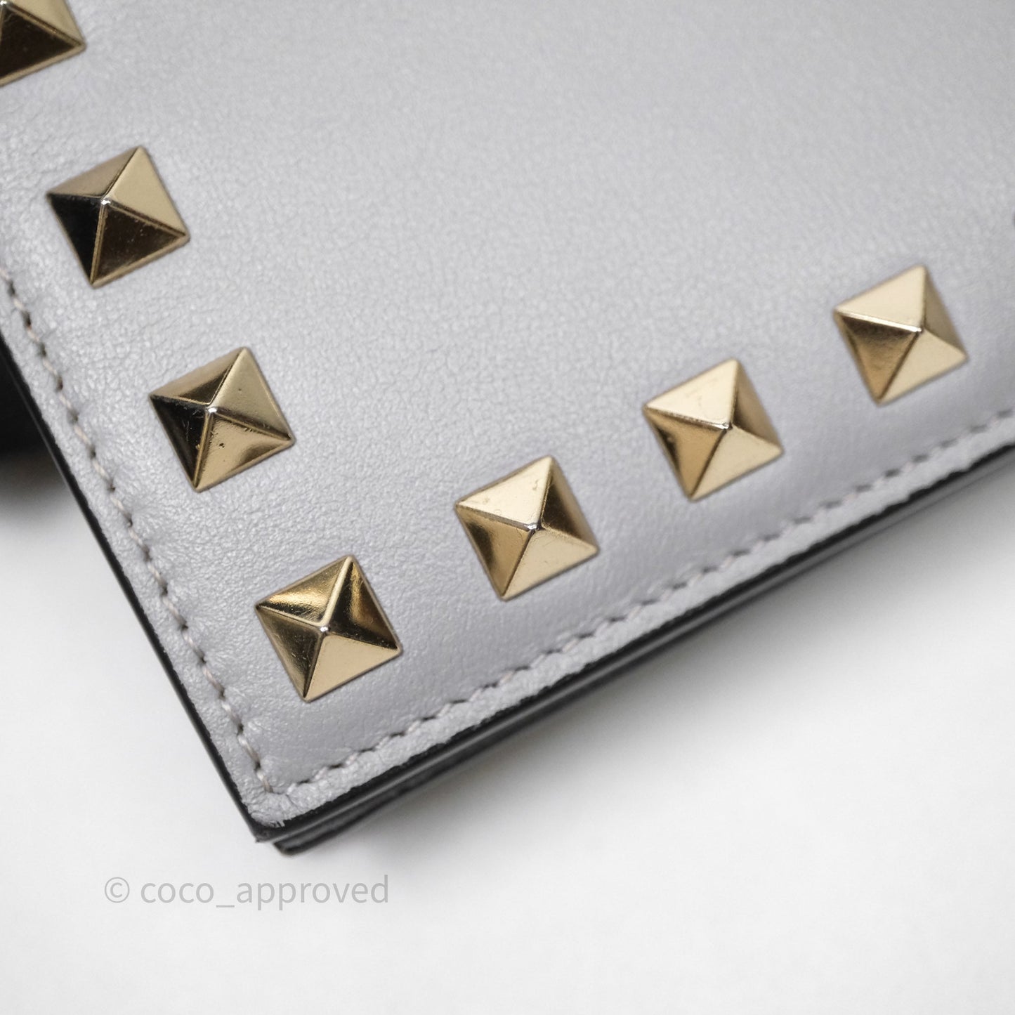 Valentino Grey Garavani Rockstud Compact Short Wallet Gold Hardware