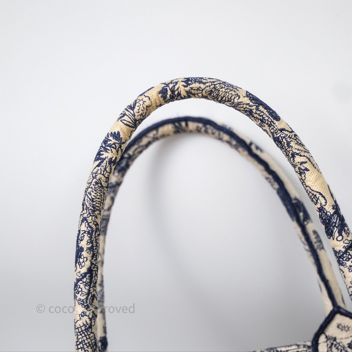 Christian Dior Medium (Old Small) Embroidered Toile De Jouy Canvas Book Tote Blue