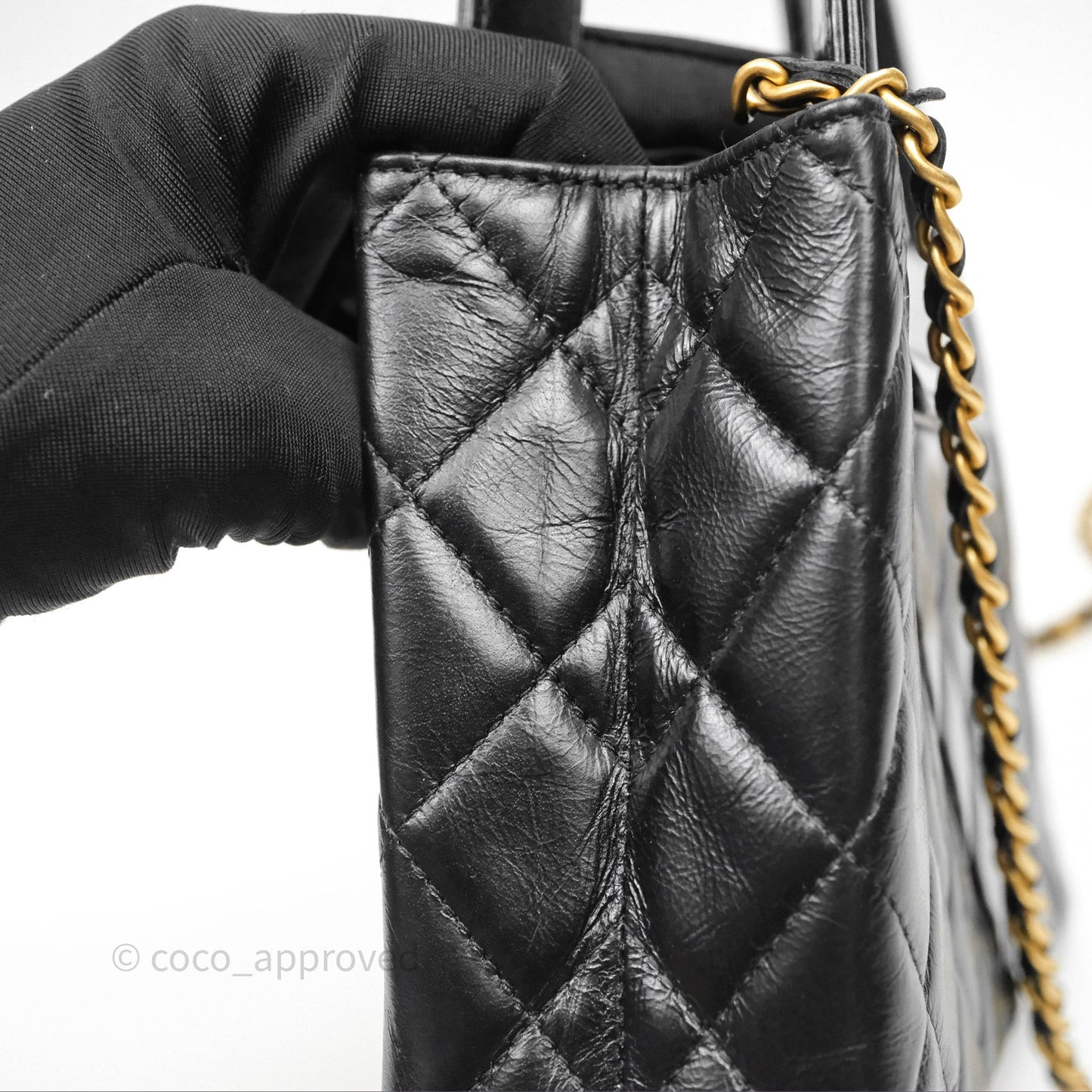 Chanel Kelly Bag Quilted Black Shiny Crumpled Calfskin Aged Gold Hardware