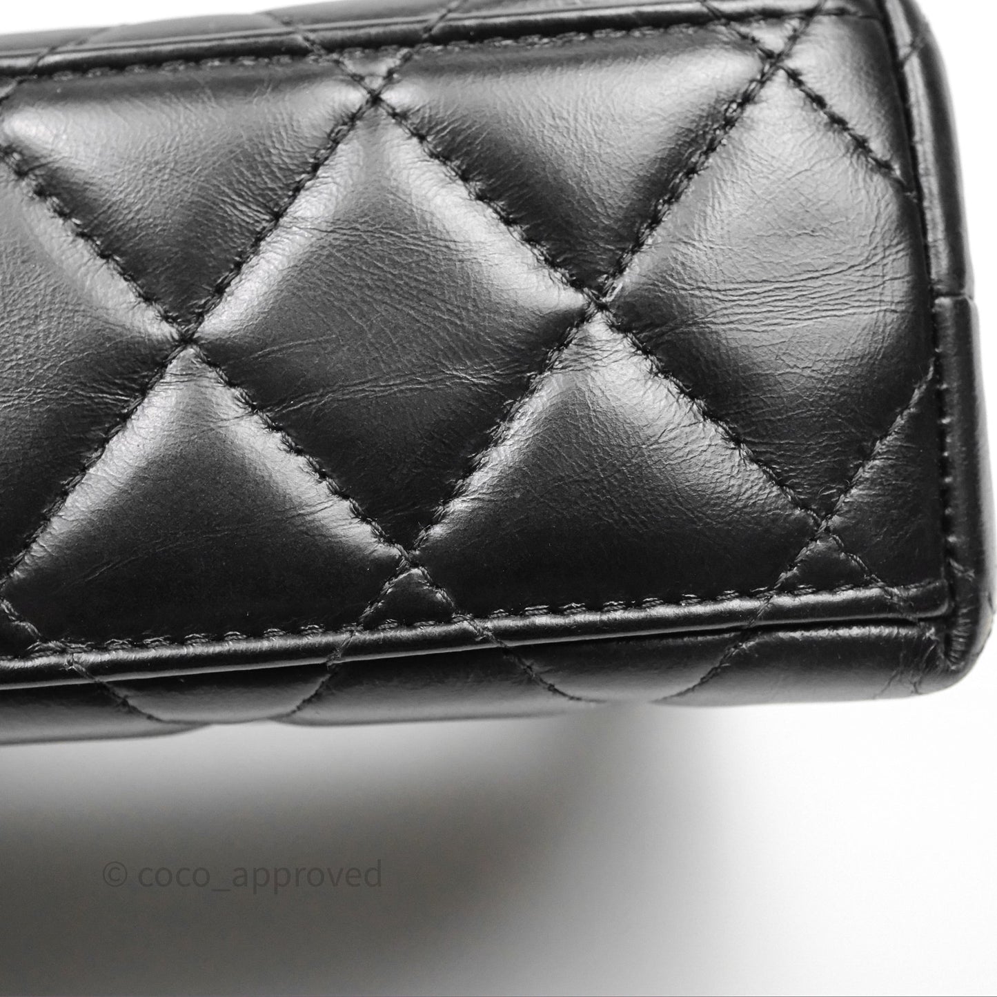 Chanel Kelly Bag Quilted Black Shiny Crumpled Calfskin Aged Gold Hardware