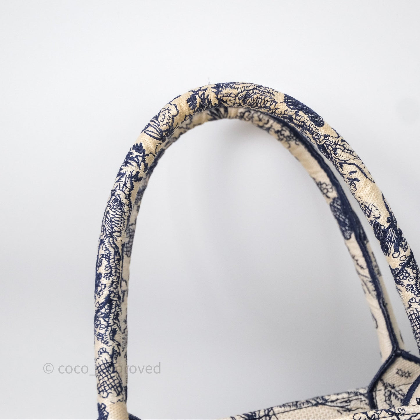 Christian Dior Medium (Old Small) Embroidered Toile De Jouy Canvas Book Tote Blue