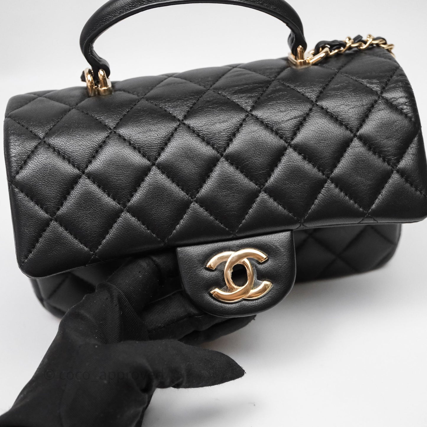 Chanel Top Handle Mini Rectangular Flap Black Lambskin Gold Hardware