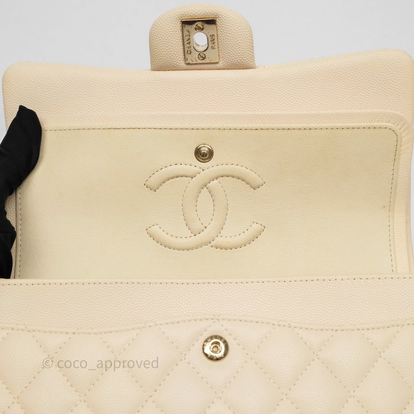 Chanel Small Classic Flap Quilted Light Ivory Beige Caviar Gold Hardware