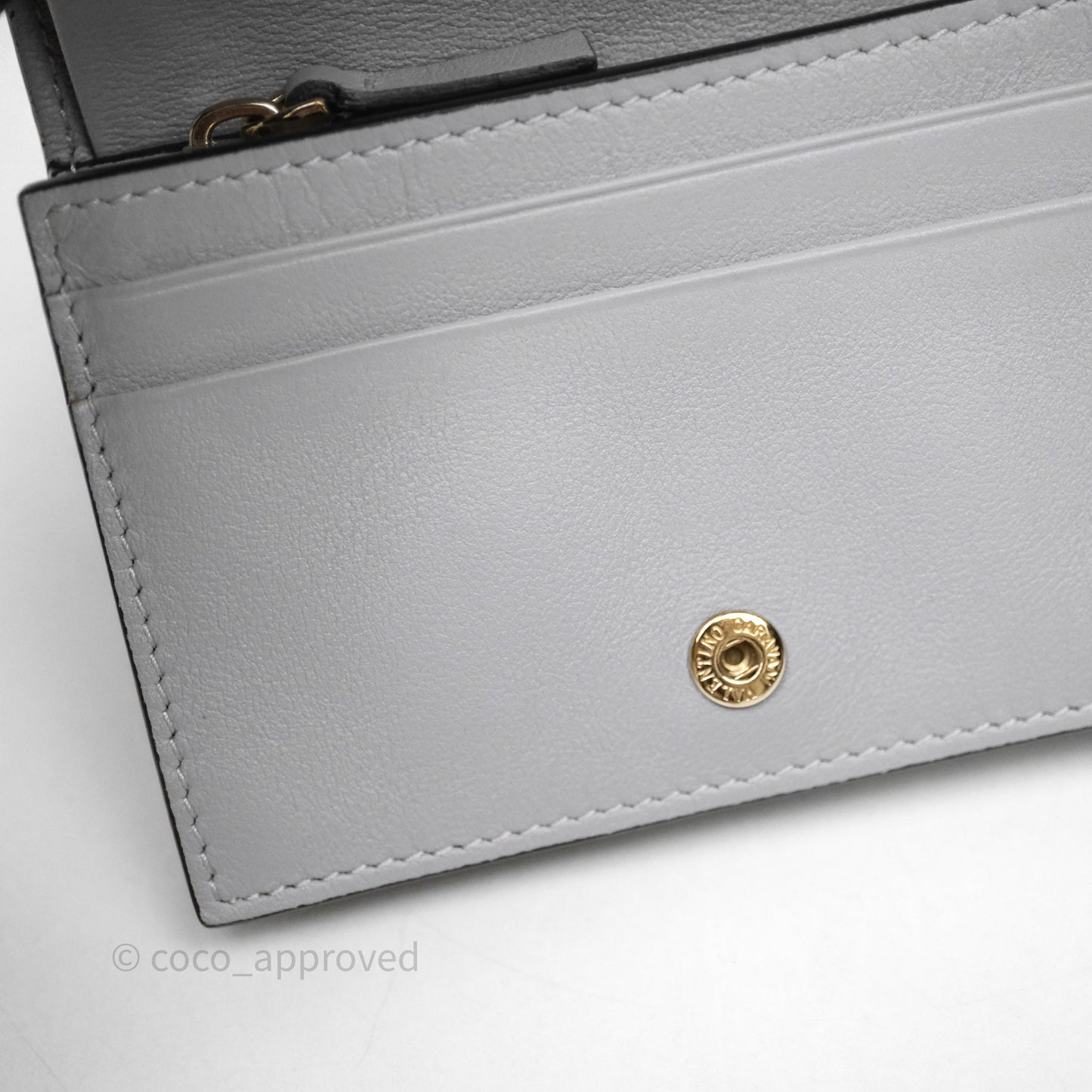 Valentino Grey Garavani Rockstud Compact Short Wallet Gold Hardware