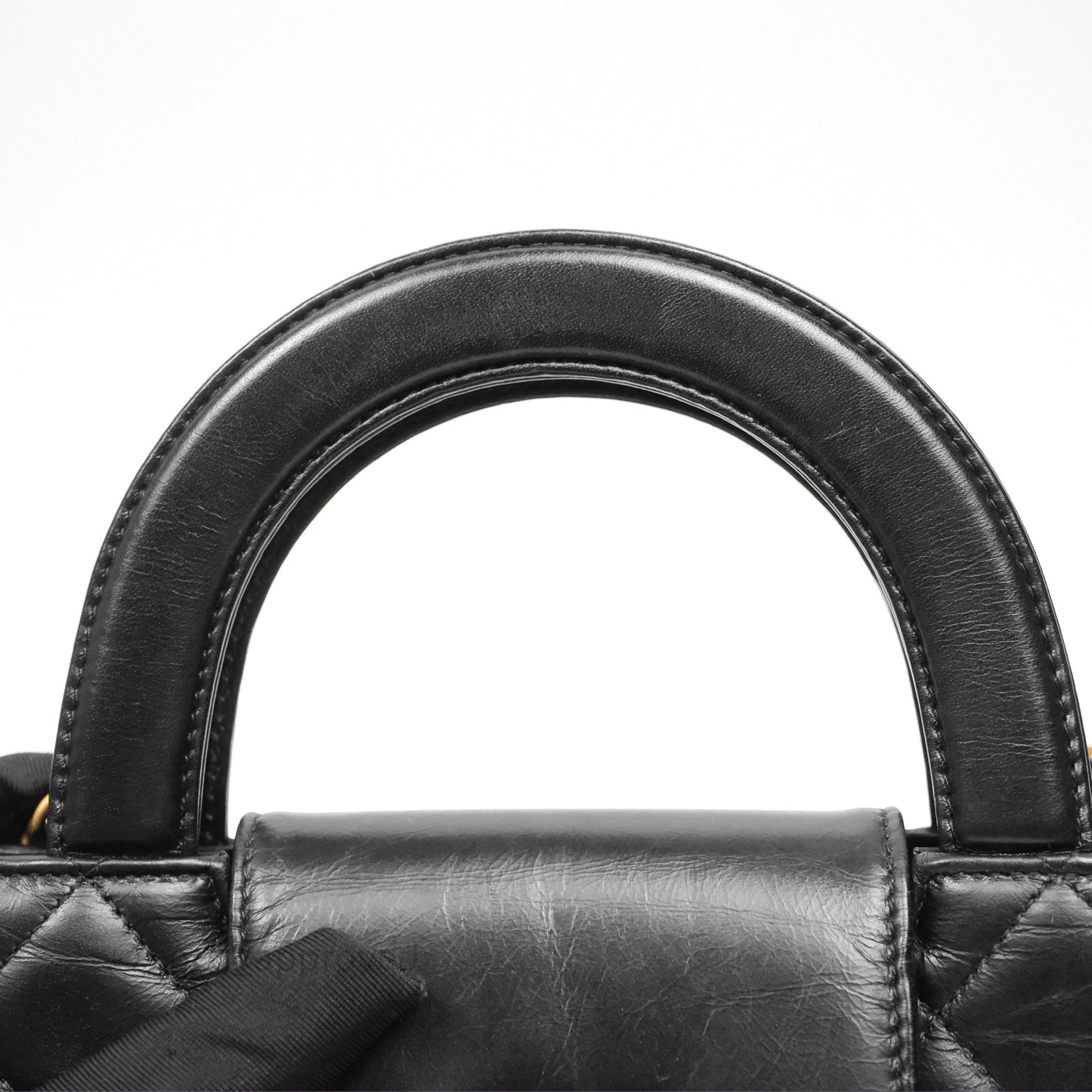 Chanel Kelly Bag Quilted Black Shiny Crumpled Calfskin Aged Gold Hardware