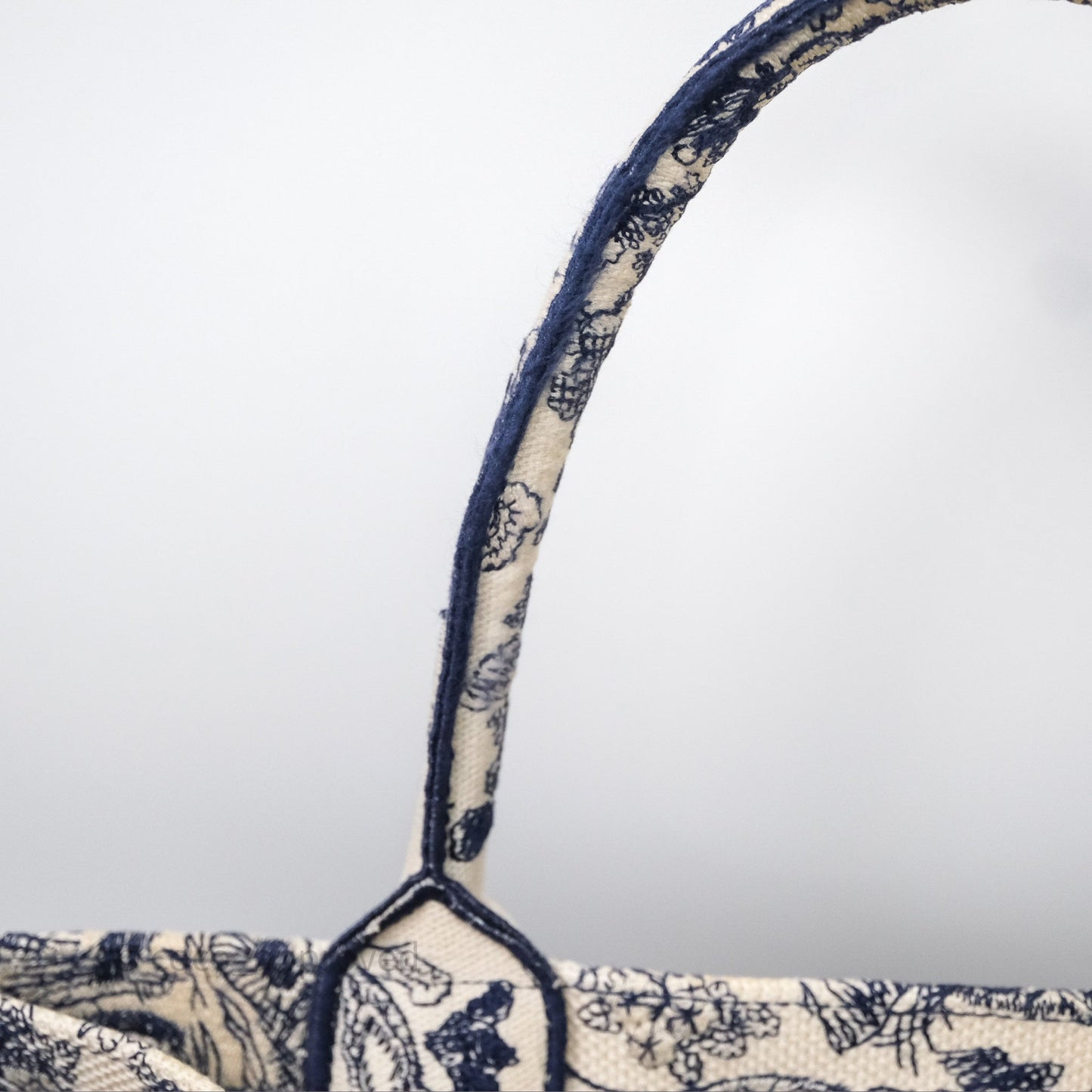 Christian Dior Medium (Old Small) Embroidered Toile De Jouy Canvas Book Tote Blue