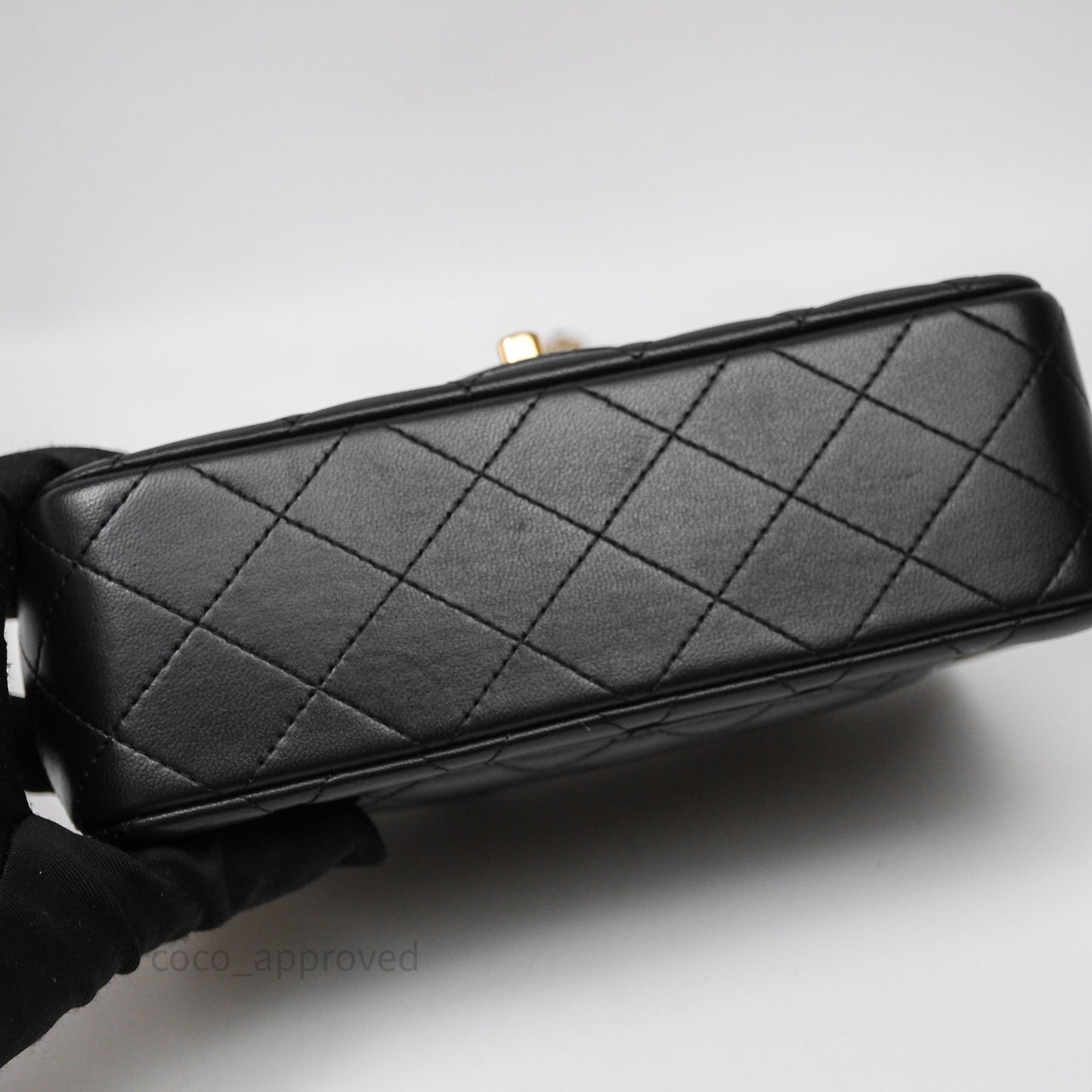 Chanel Top Handle Mini Rectangular Flap Black Lambskin Gold Hardware