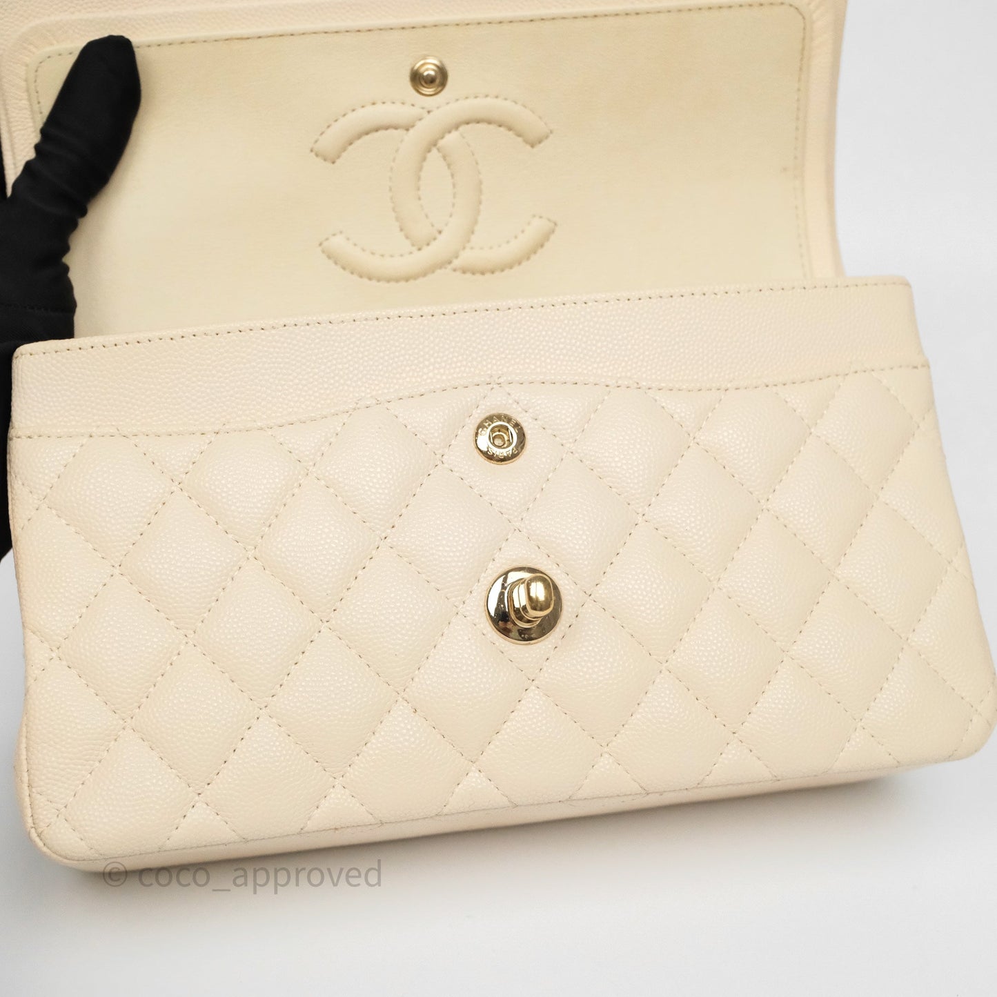 Chanel Small Classic Flap Quilted Light Ivory Beige Caviar Gold Hardware