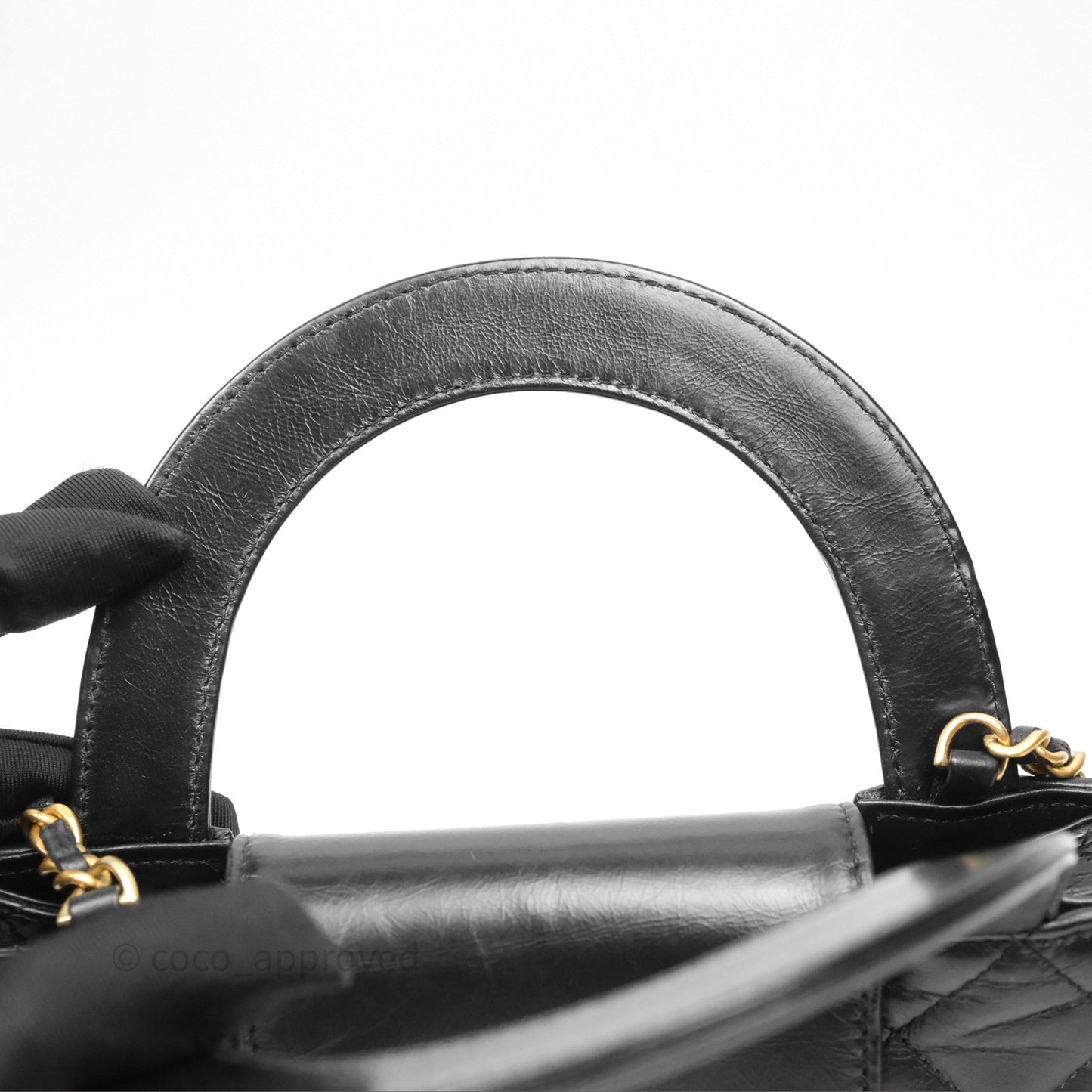 Chanel Kelly Bag Quilted Black Shiny Crumpled Calfskin Aged Gold Hardware