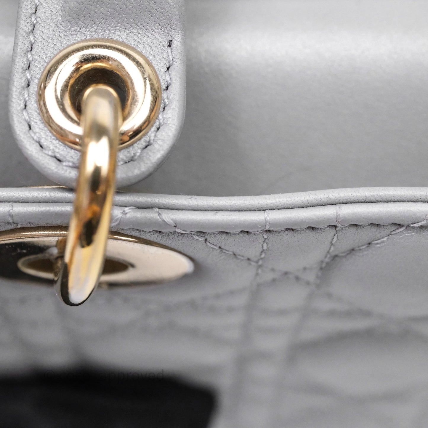 Christian Dior Mini Lady Dior Iridescent Grey Lambskin Cannage Gold Hardware