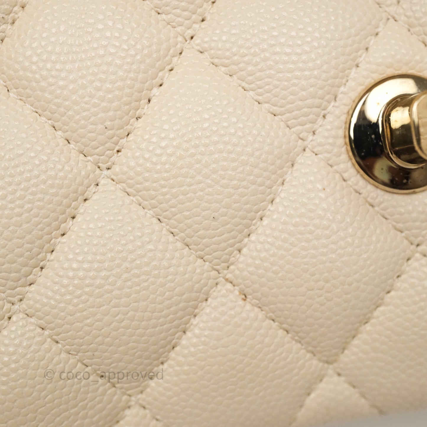 Chanel Small Classic Flap Quilted Light Ivory Beige Caviar Gold Hardware