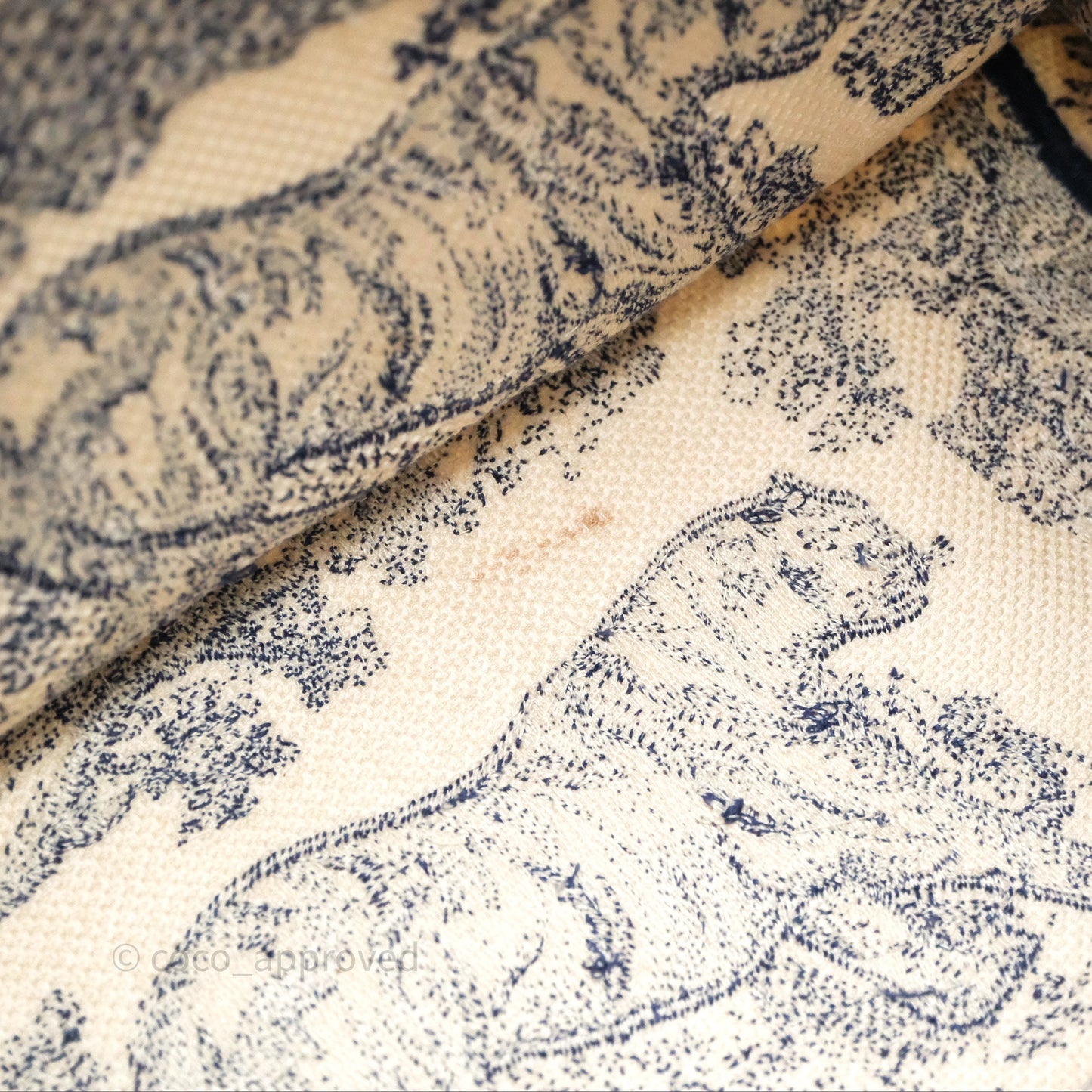 Christian Dior Medium (Old Small) Embroidered Toile De Jouy Canvas Book Tote Blue