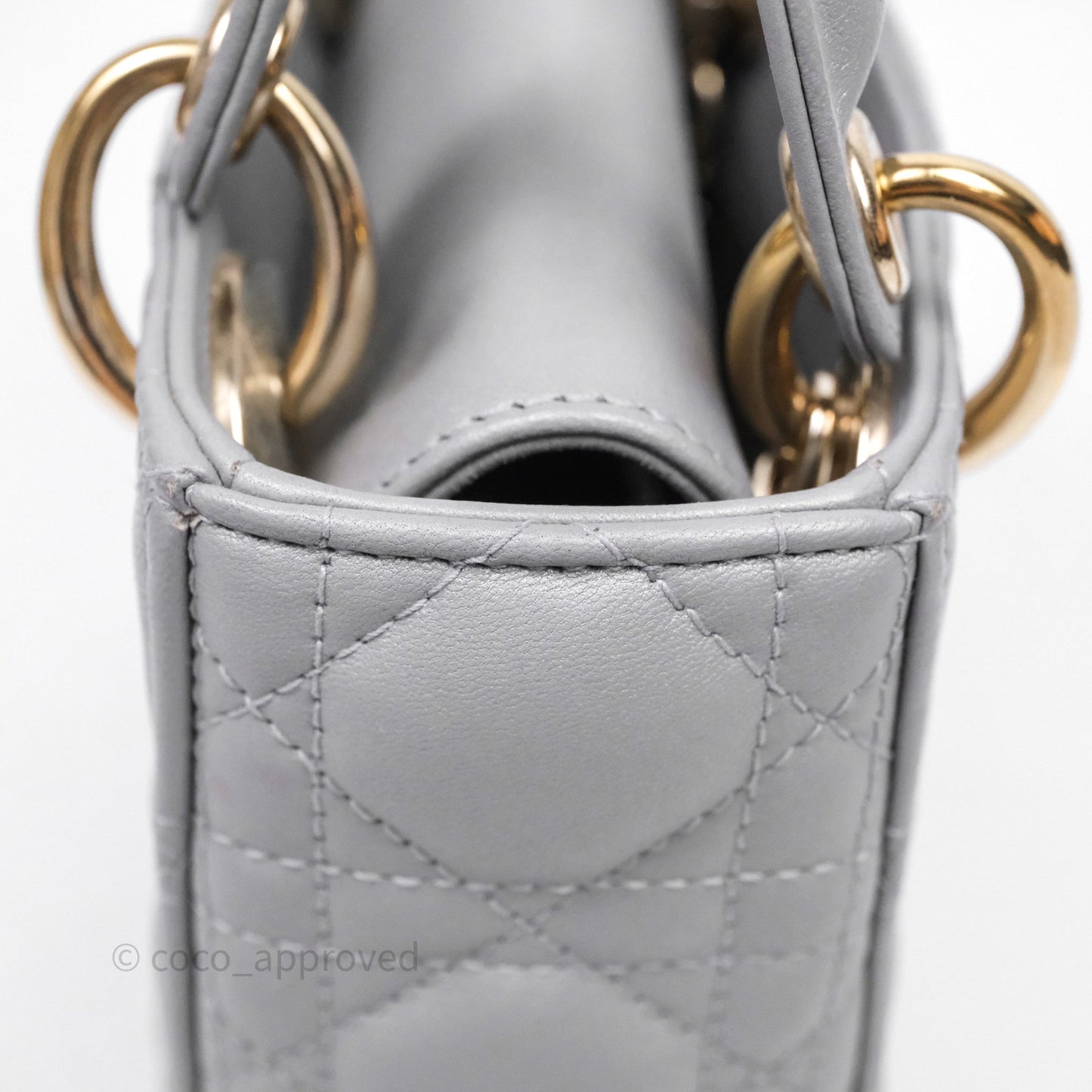 Christian Dior Mini Lady Dior Iridescent Grey Lambskin Cannage Gold Hardware
