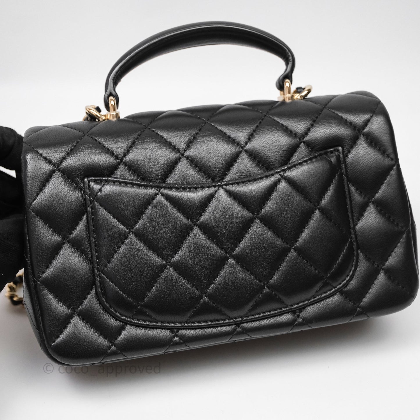 Chanel Top Handle Mini Rectangular Flap Black Lambskin Gold Hardware