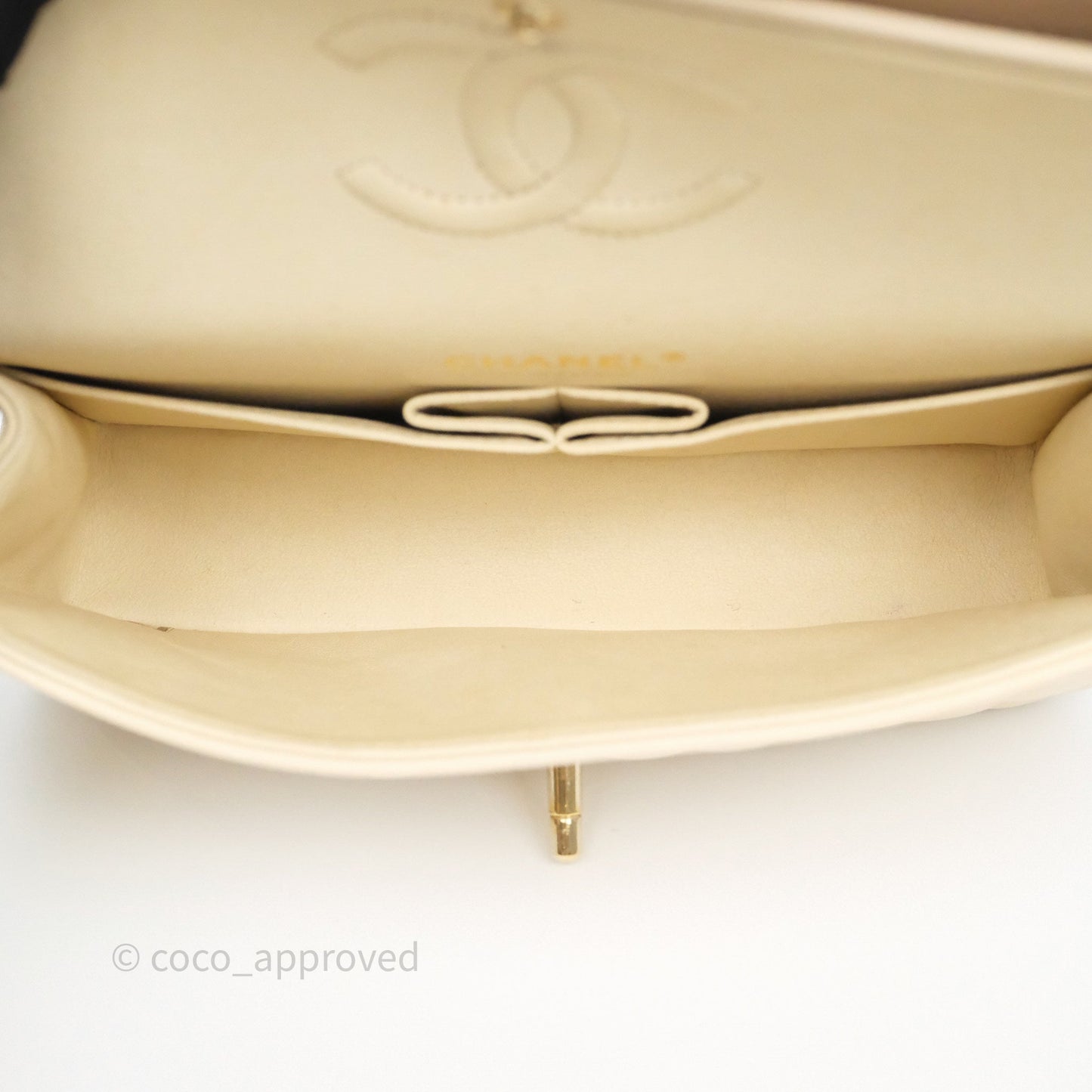 Chanel Small Classic Flap Quilted Light Ivory Beige Caviar Gold Hardware