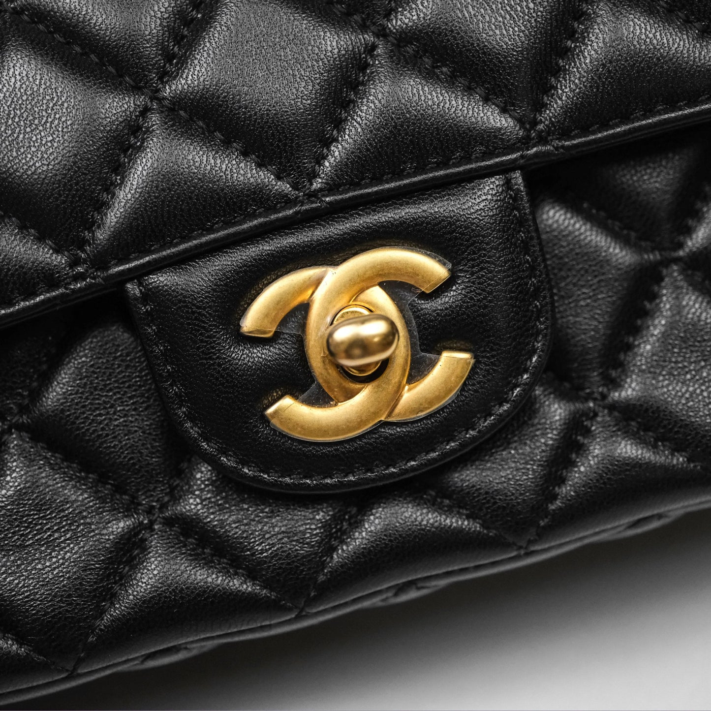 Chanel Top Handle Mini Rectangular Flap Bag Black Lambskin Aged Gold Hardware