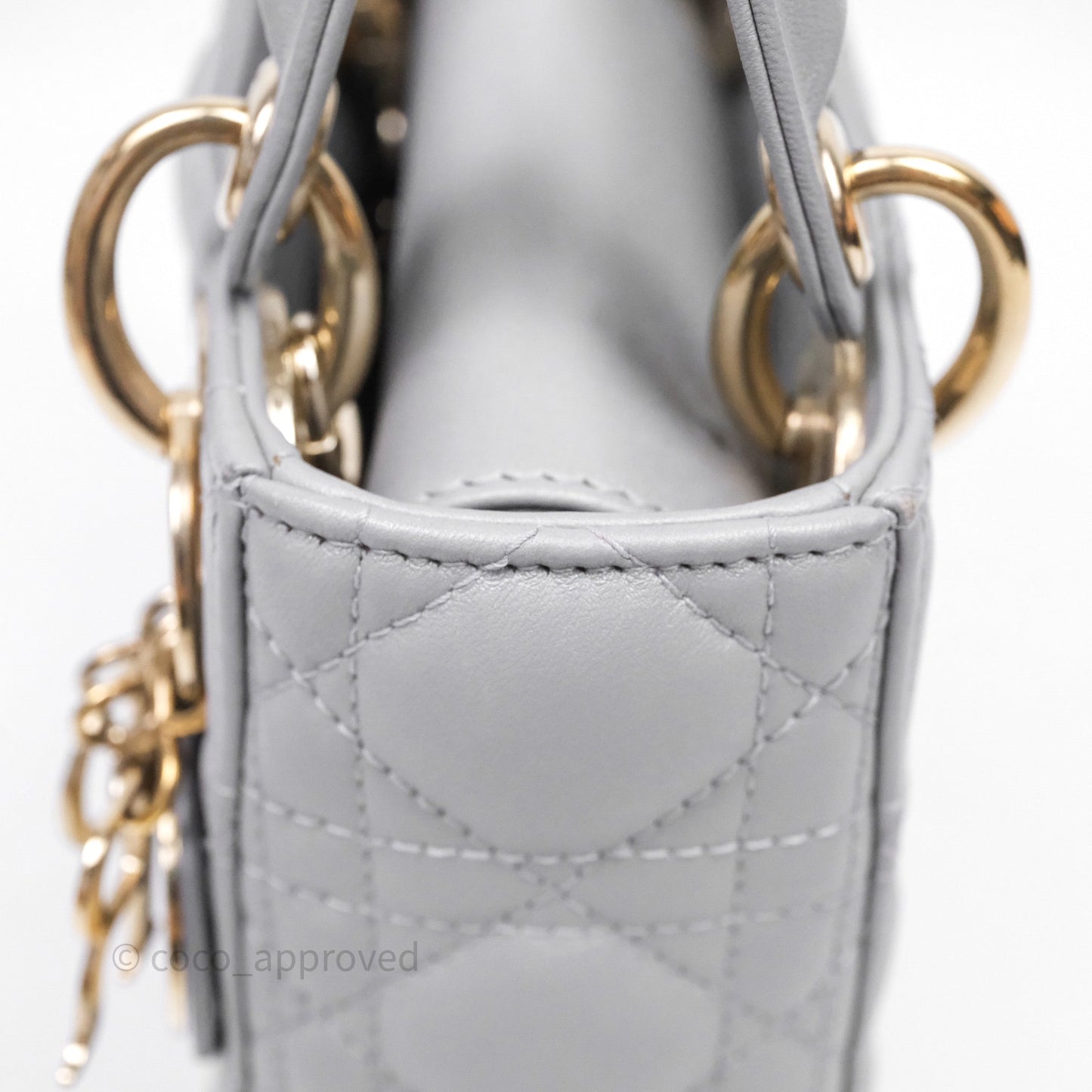 Christian Dior Mini Lady Dior Iridescent Grey Lambskin Cannage Gold Hardware