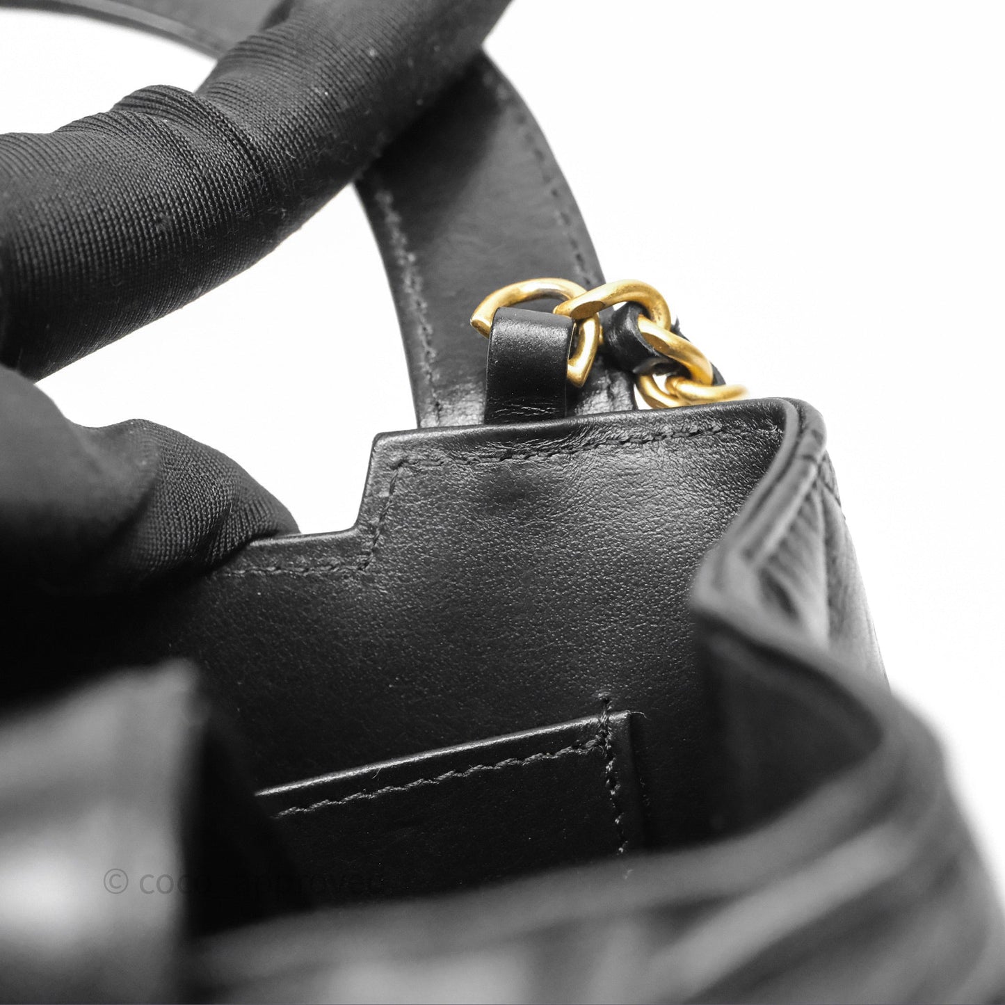 Chanel Kelly Bag Quilted Black Shiny Crumpled Calfskin Aged Gold Hardware
