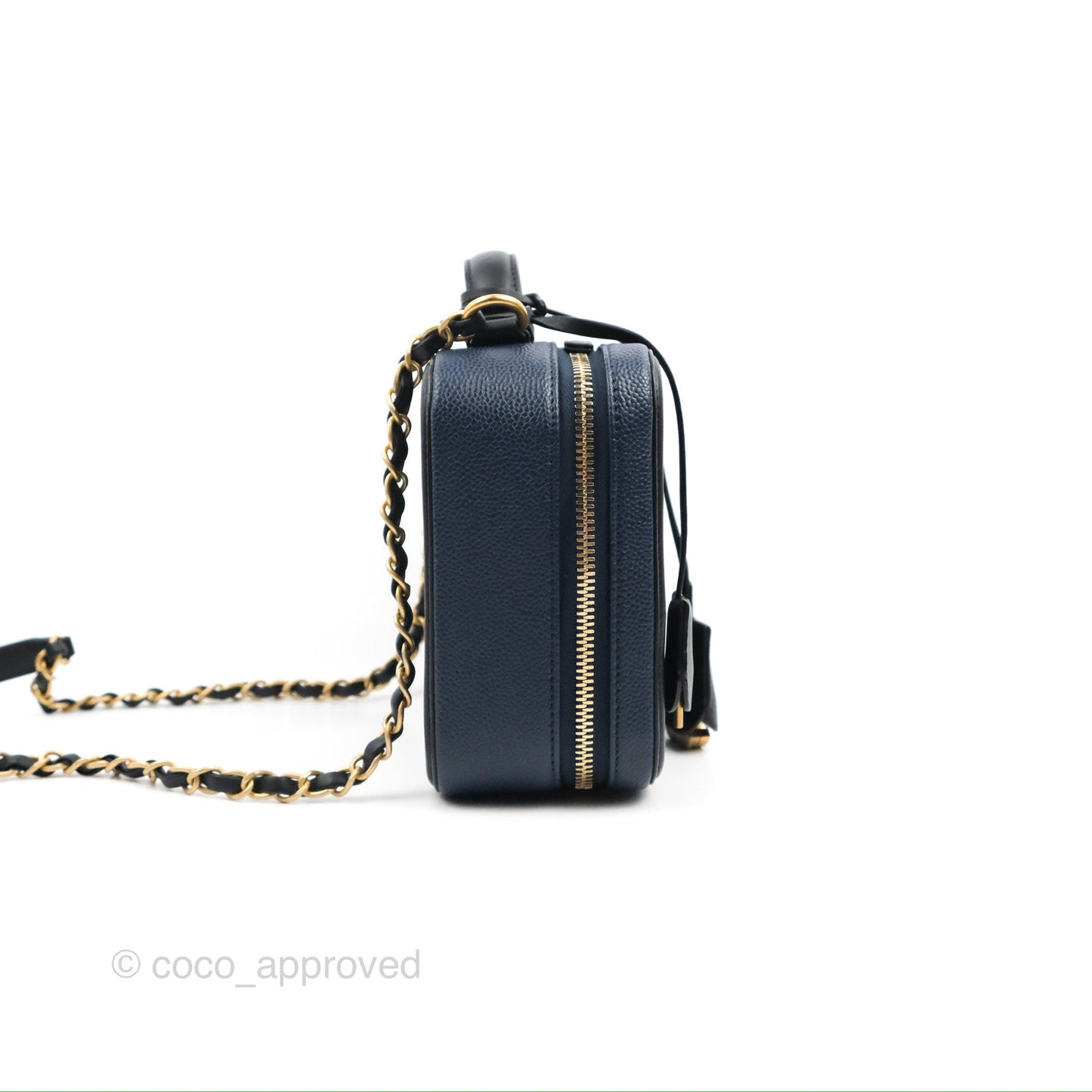 Chanel Quilted Medium CC Filigree Vanity Case Navy Black Caviar Aged Gold Hardware