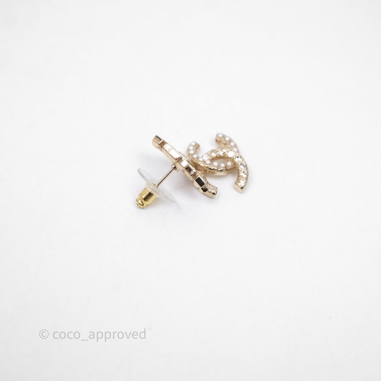 Chanel Crystal Pearl Crown CC Drop Earrings Gold Tone 21A