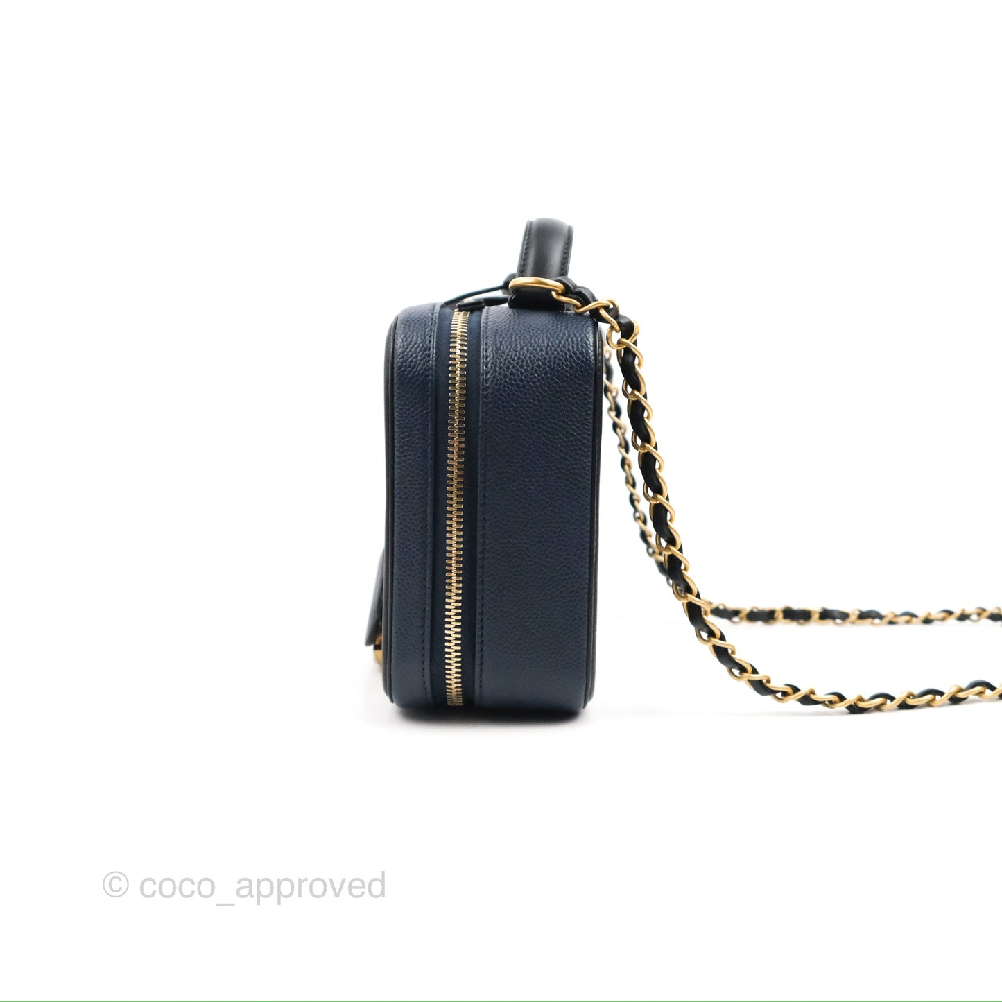 Chanel Quilted Medium CC Filigree Vanity Case Navy Black Caviar Aged Gold Hardware