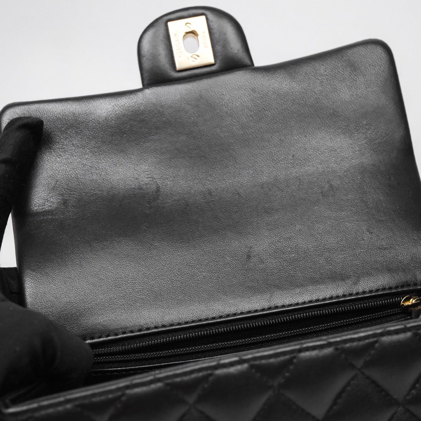 Chanel Top Handle Mini Rectangular Flap Black Lambskin Gold Hardware
