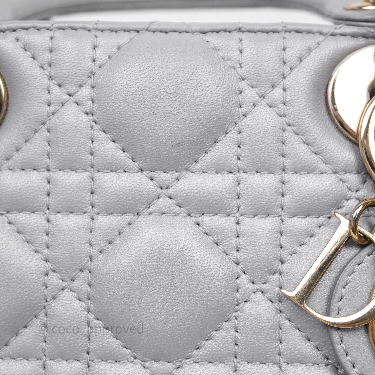 Christian Dior Mini Lady Dior Iridescent Grey Lambskin Cannage Gold Hardware