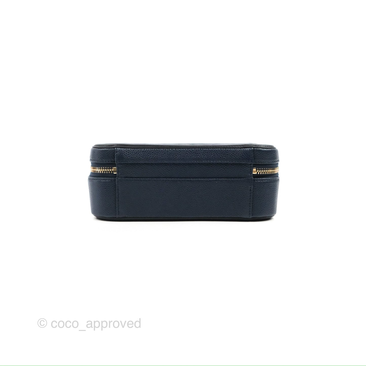 Chanel Quilted Medium CC Filigree Vanity Case Navy Black Caviar Aged Gold Hardware