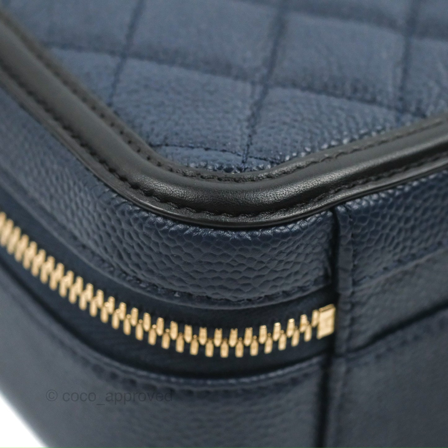 Chanel Quilted Medium CC Filigree Vanity Case Navy Black Caviar Aged Gold Hardware